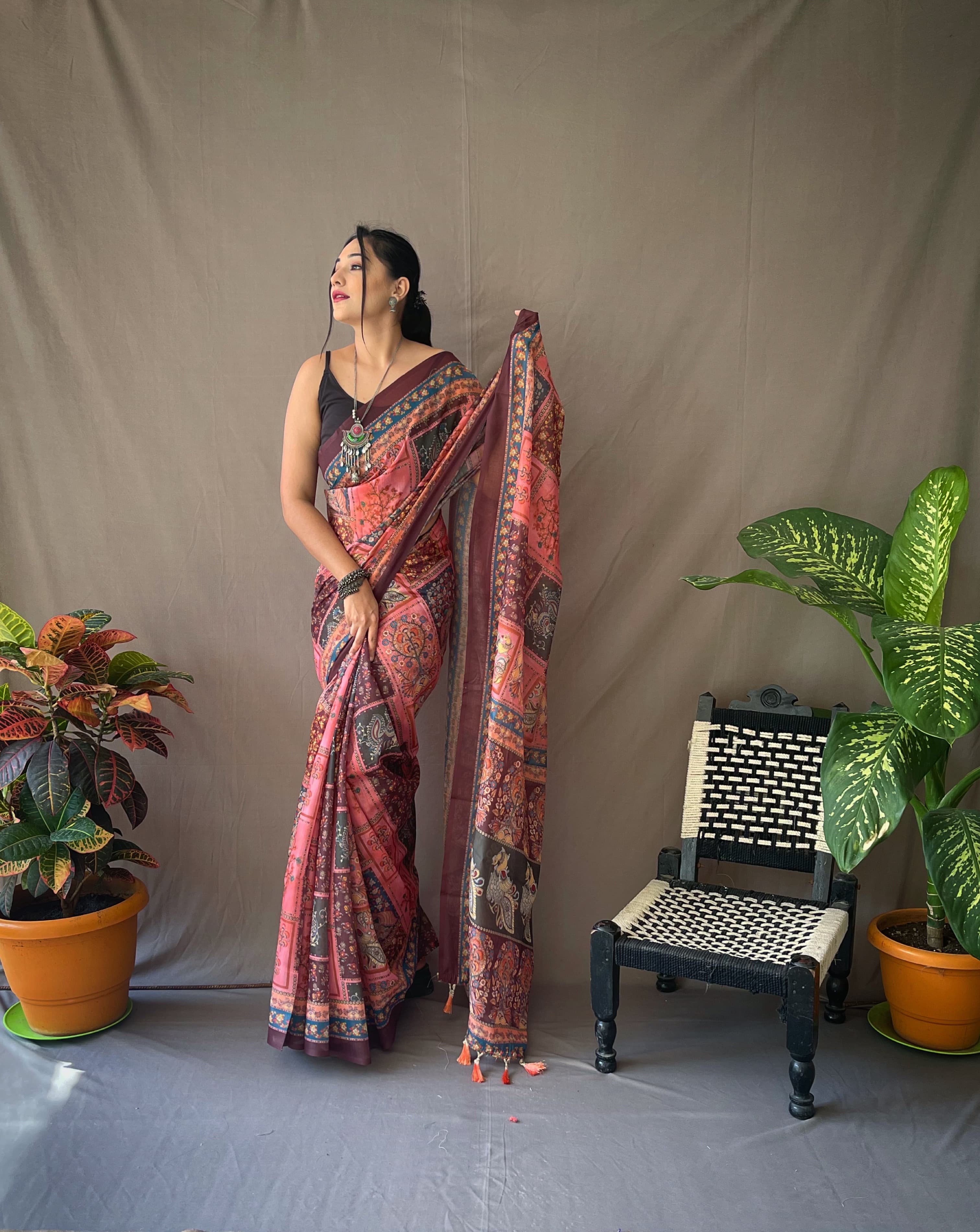 Blissful KALAMKARI PRINTS Pink Color Saree