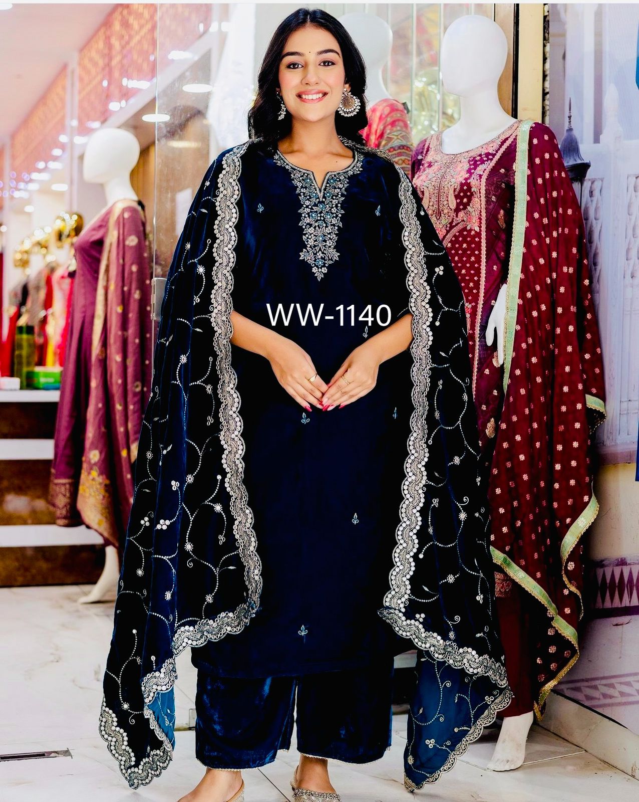 Precious Blue Color Velvet Embroidery Work Salwar Suit