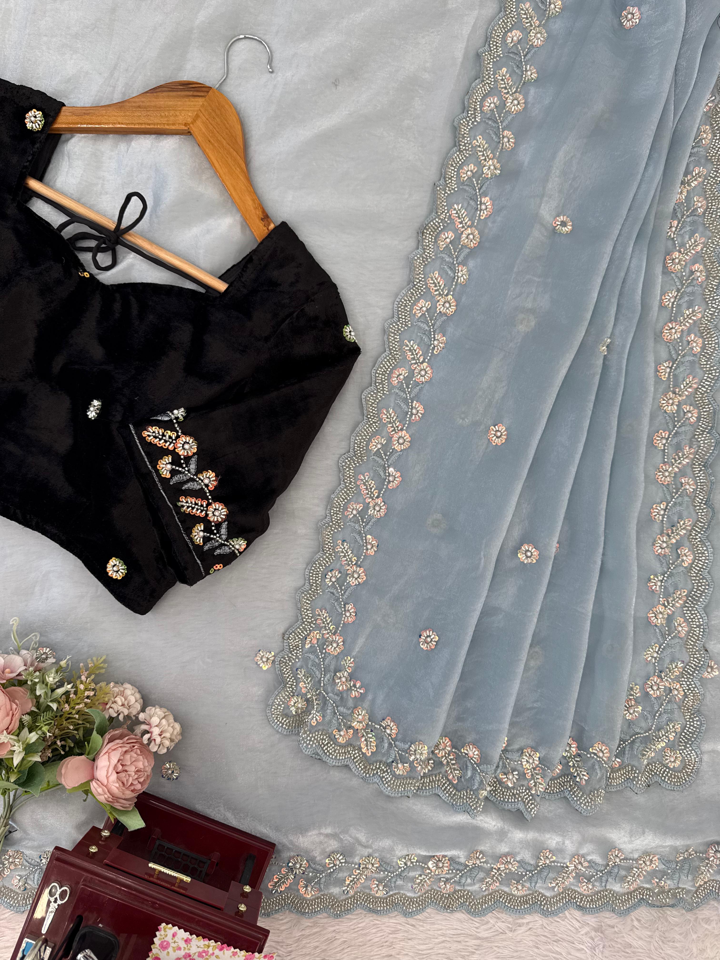 Moonlit Garden Embroidered Saree