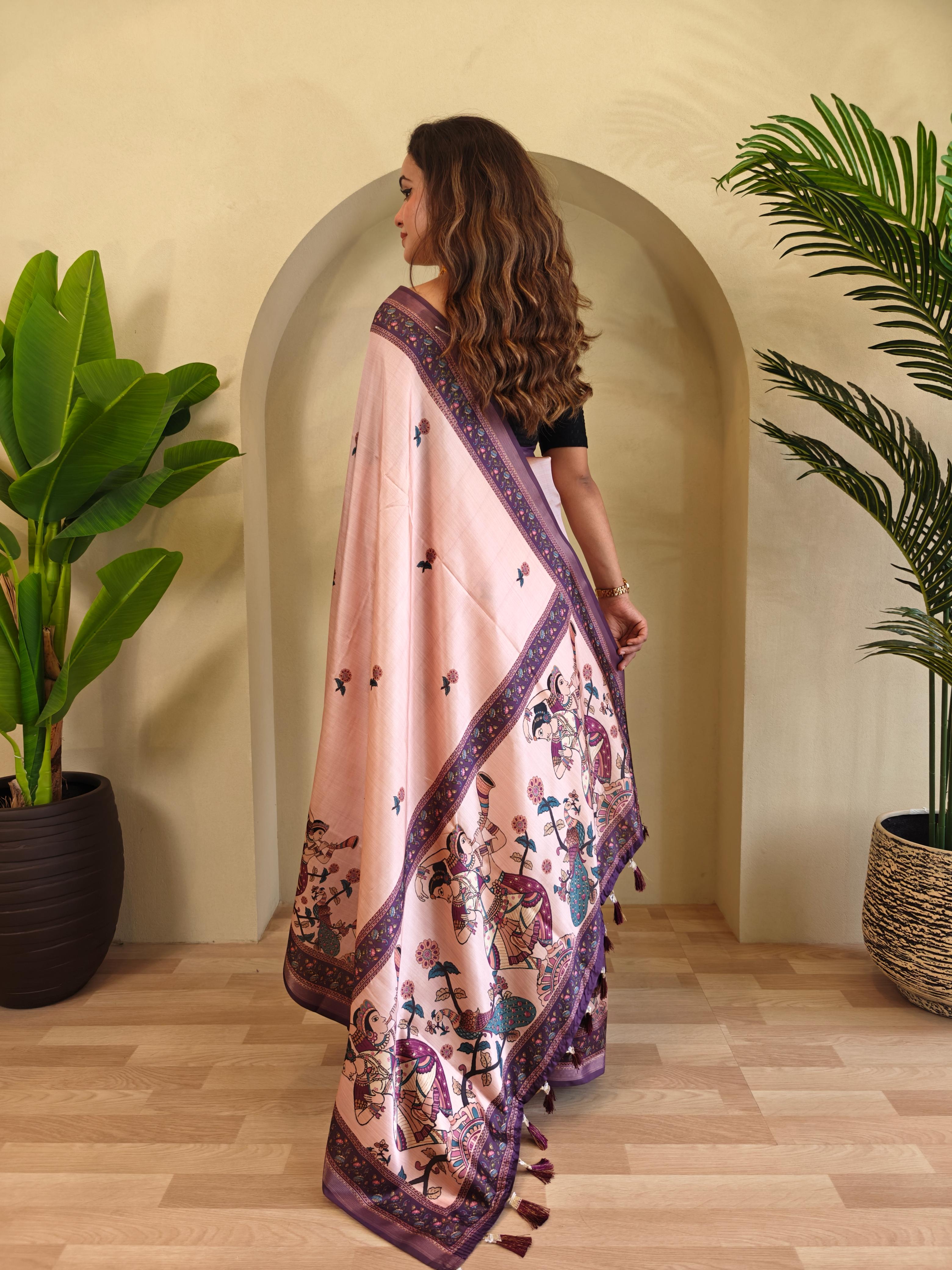 Light Pink Color Beautiful kalamkari Digital Print Saree