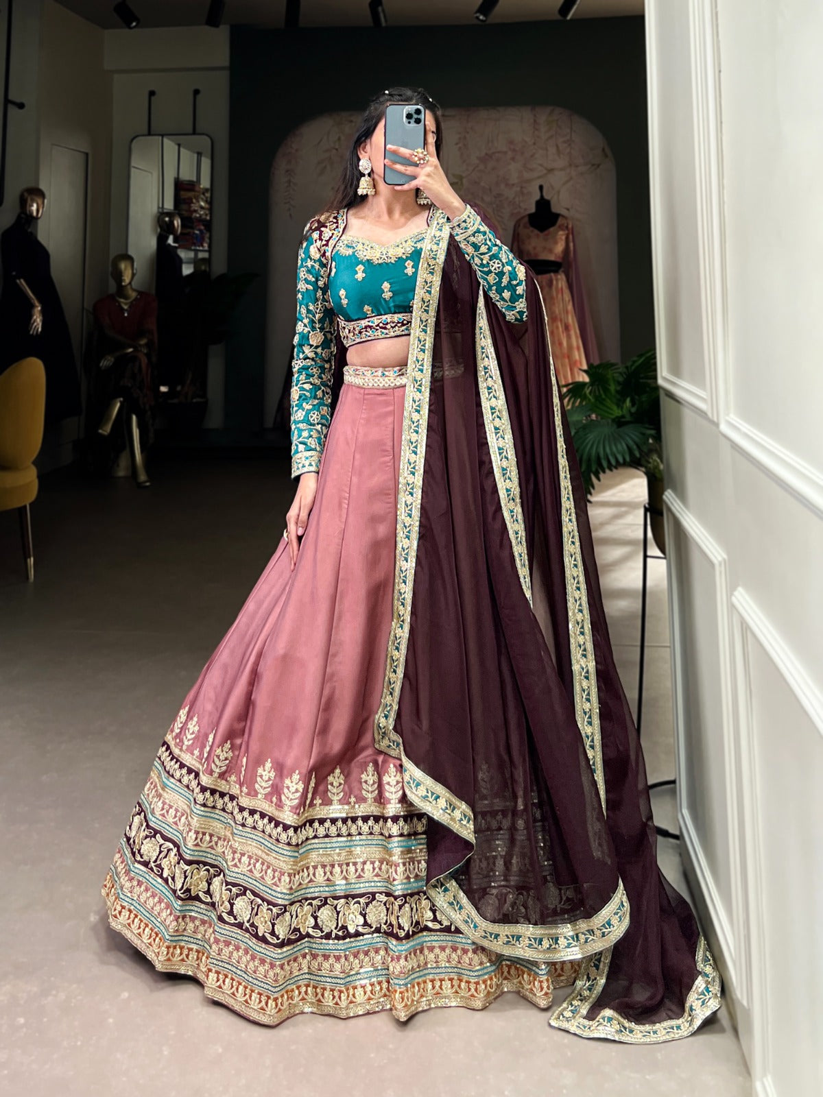 Traditional wear Moonga Silk Pink Color lehenga choli