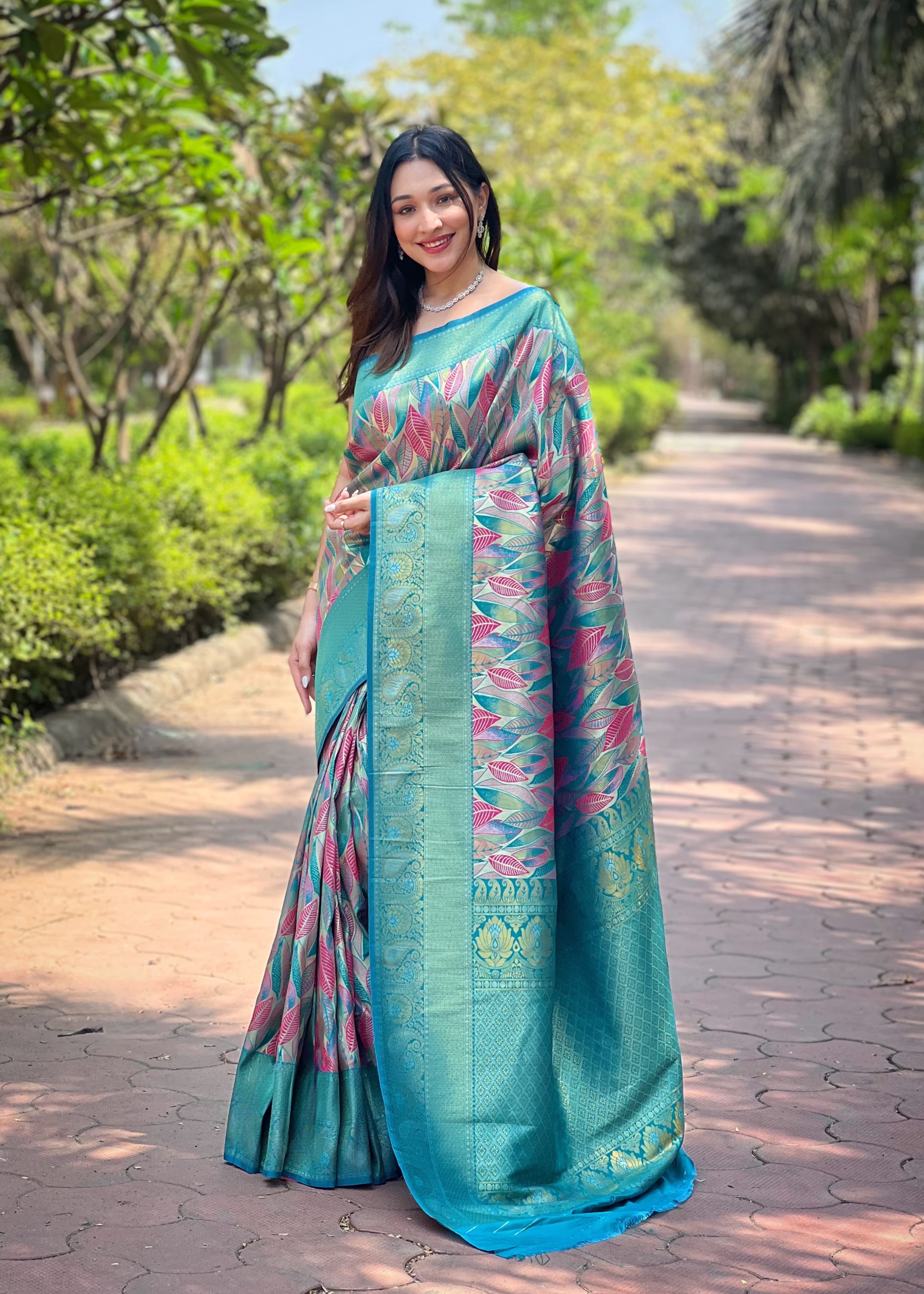 Wedding Wear Aqua Blue Beautiful Border Design Saree