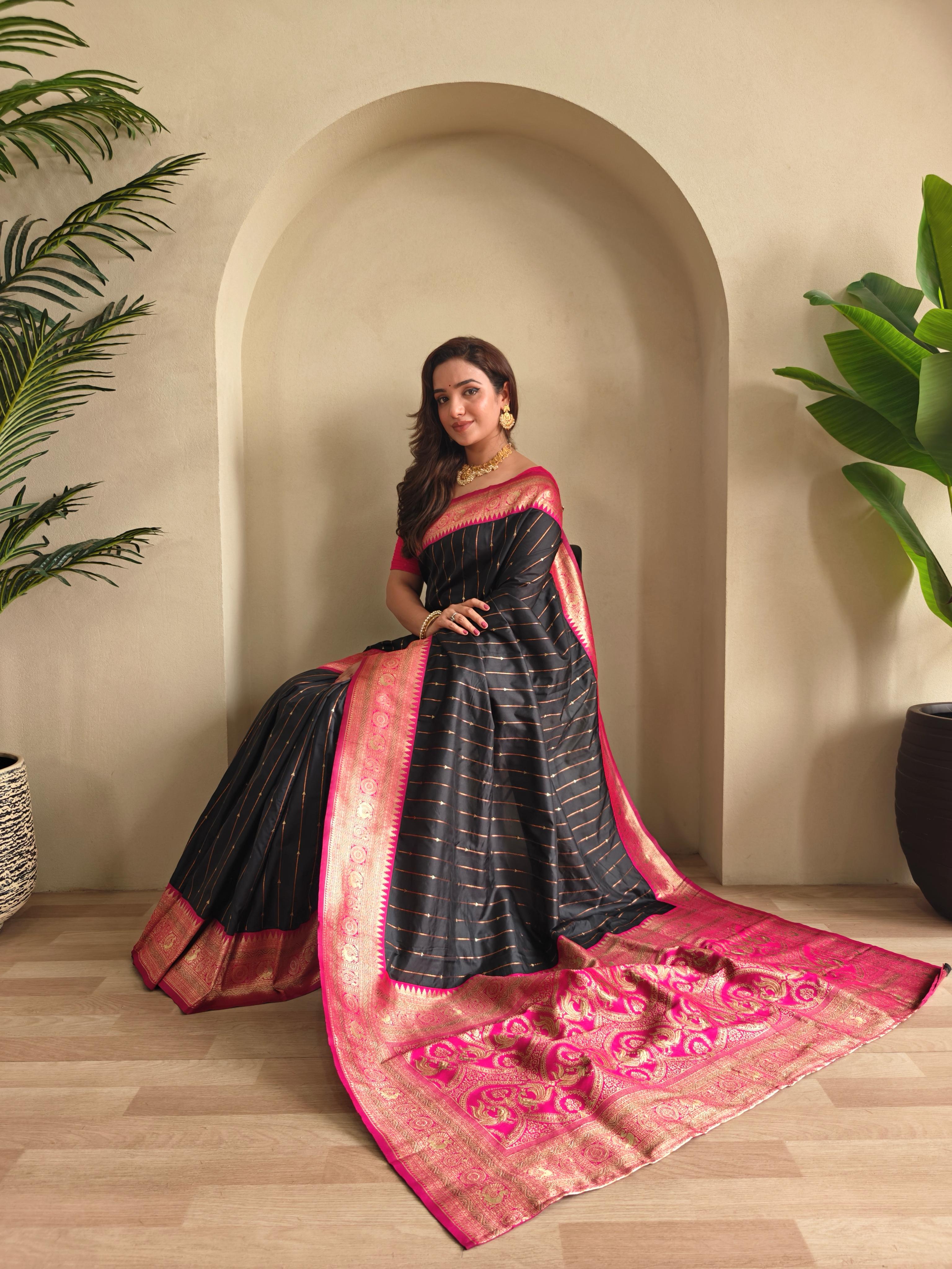 Casual Wear Black Color Paithani Silk Saree