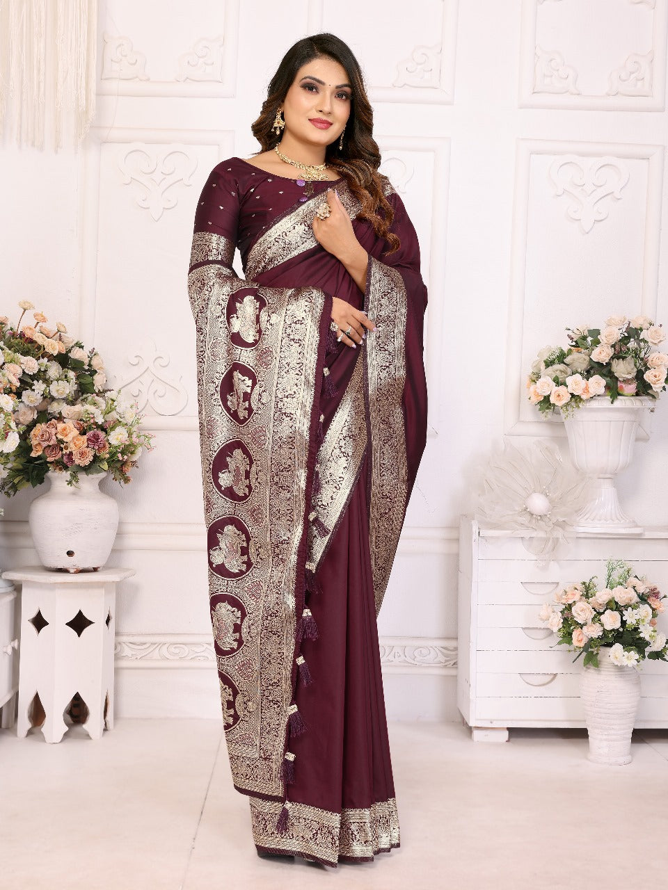 Imposing Banarasi Silk Maroon Color Saree