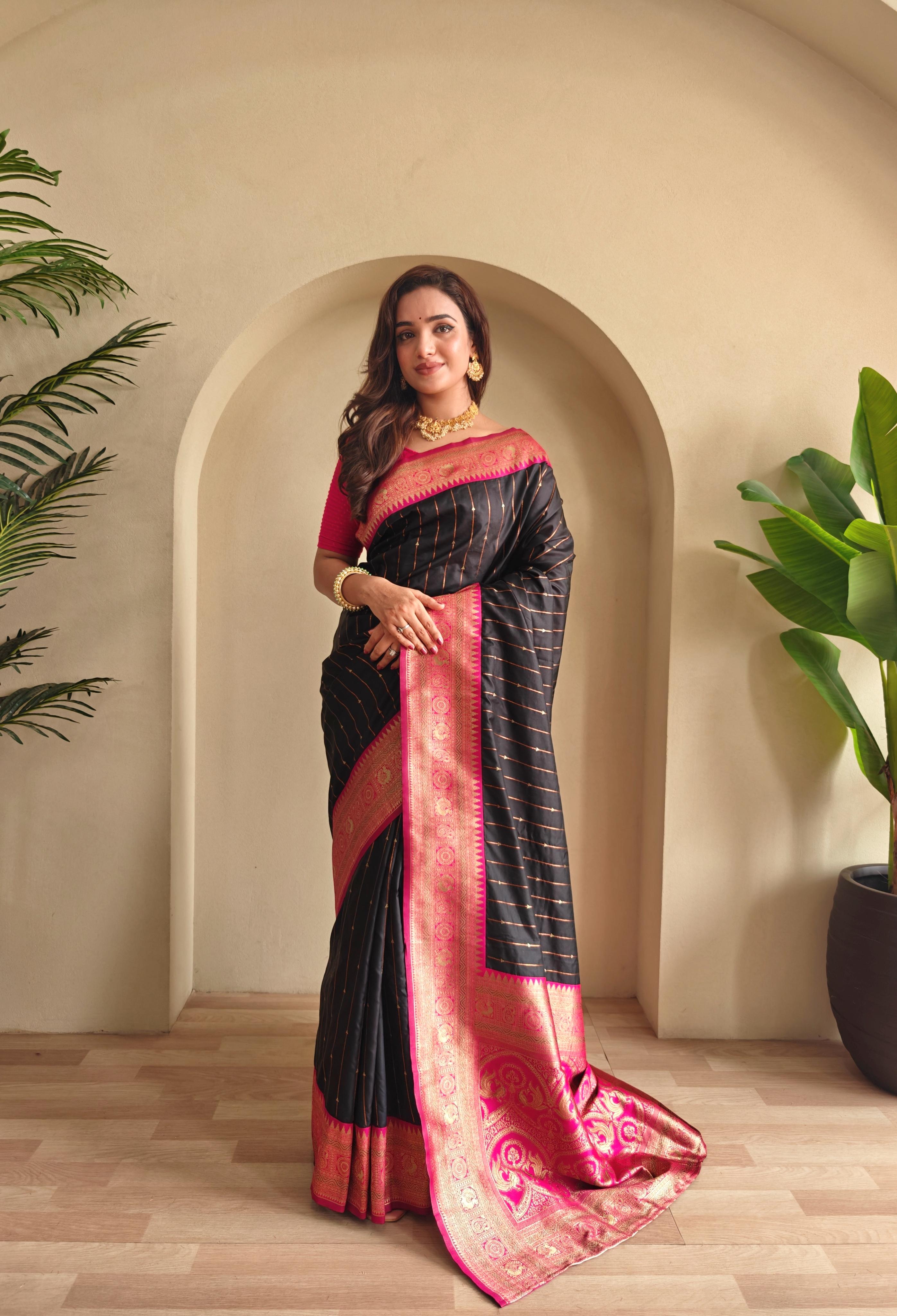 Casual Wear Black Color Paithani Silk Saree