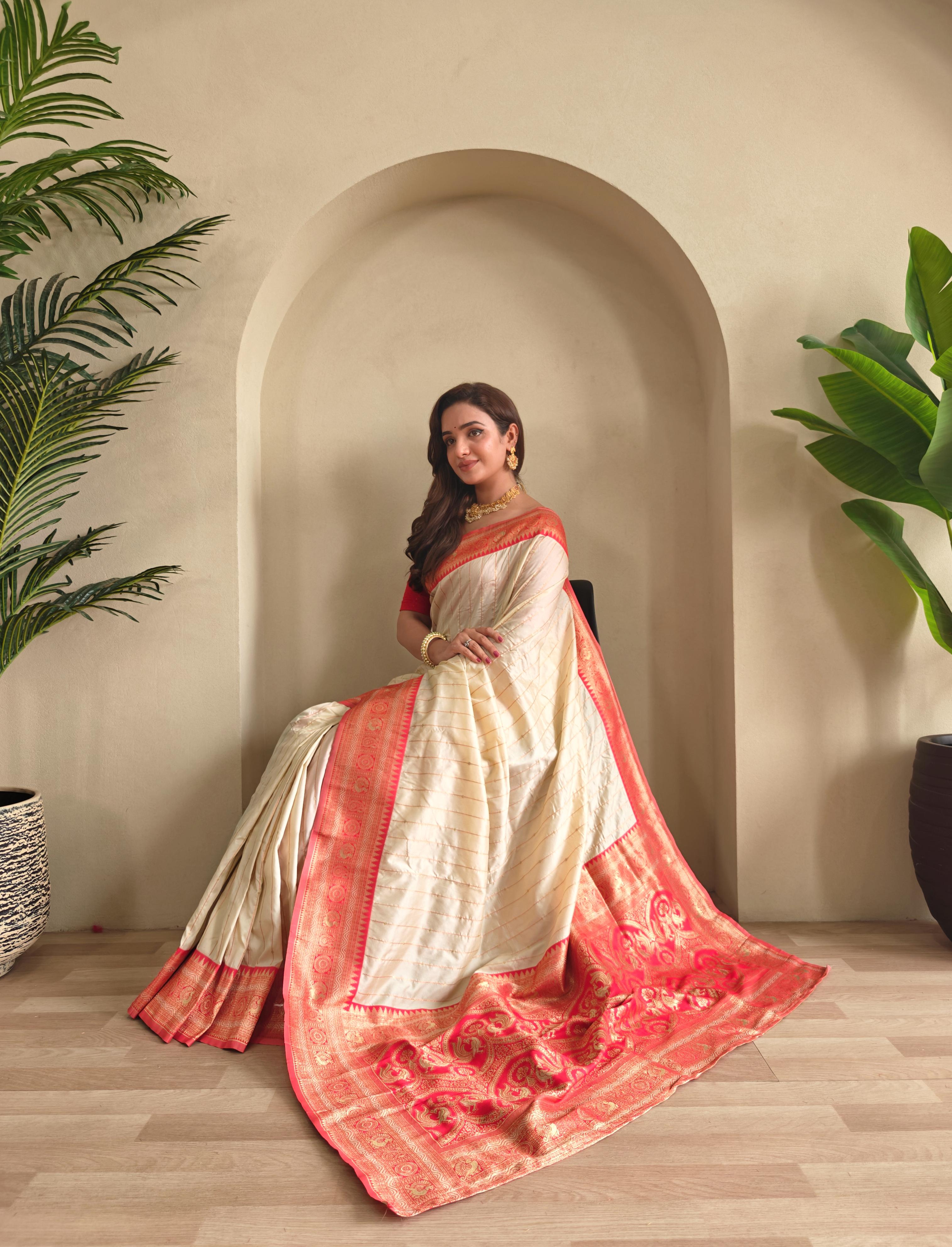 Casual Wear Off White Color Paithani Silk Saree
