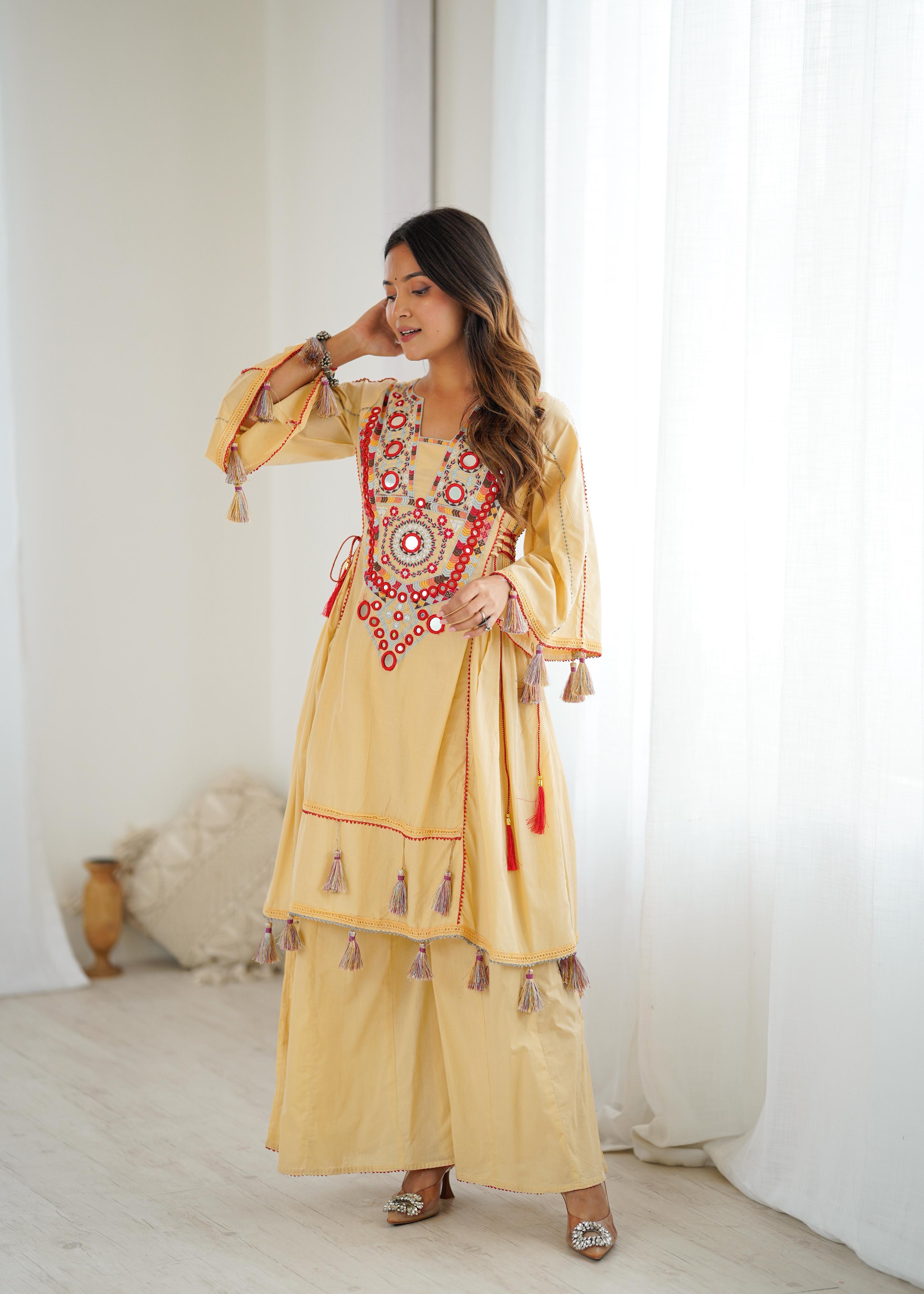 Glorious Yellow Color Embroidery Work Co-ord Set