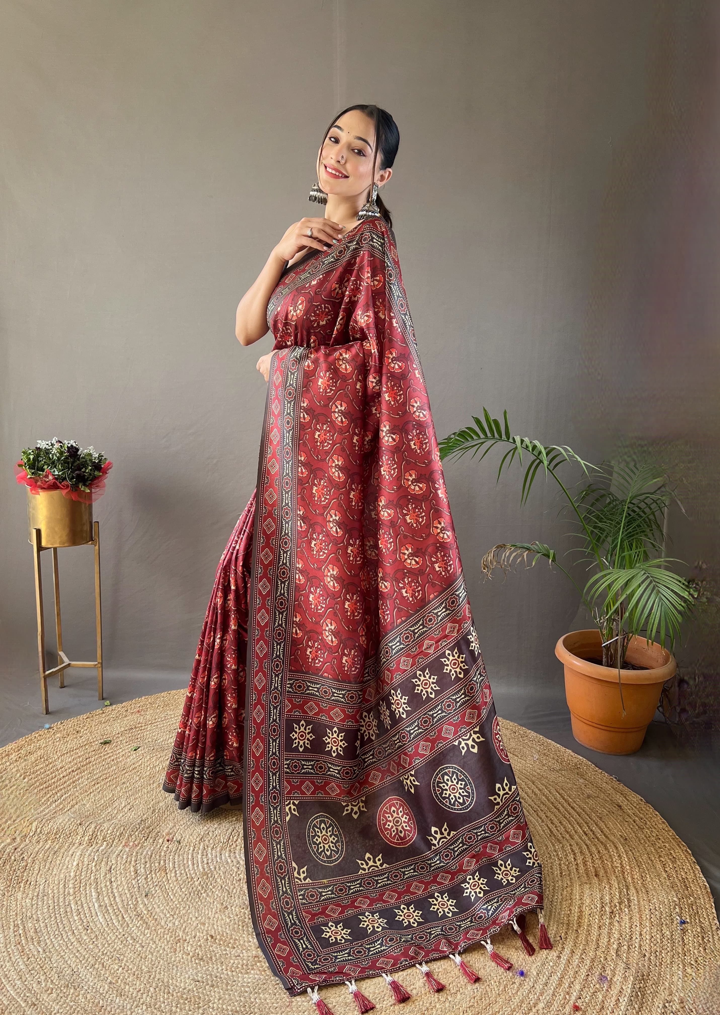 Opulent Red Color Digital Print Saree