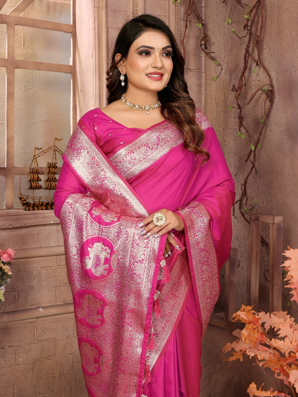 Imposing Banarasi Silk Pink Color Saree