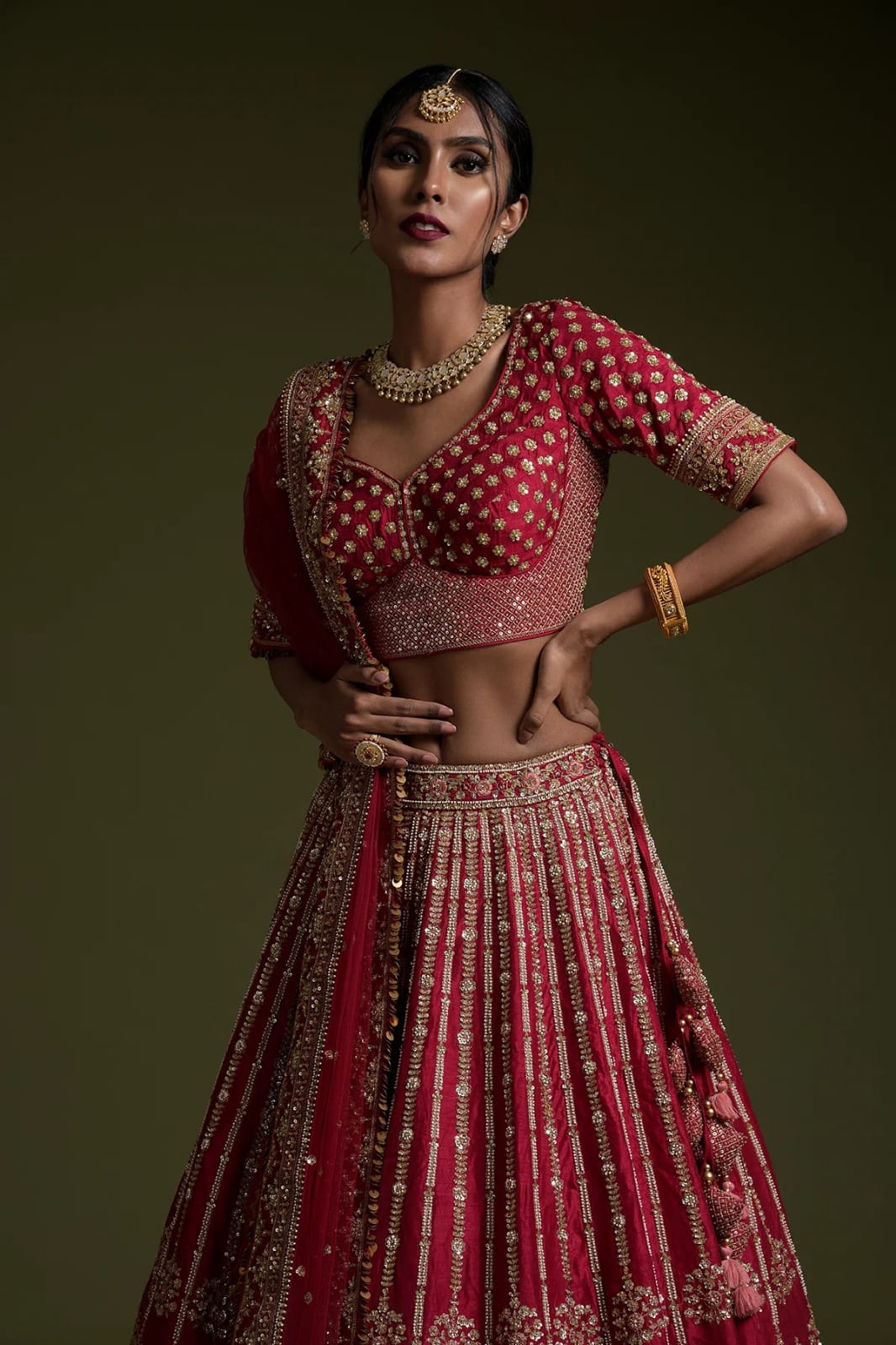 Bridal Wear Rangoon Silk Red Color Lehenga Choli