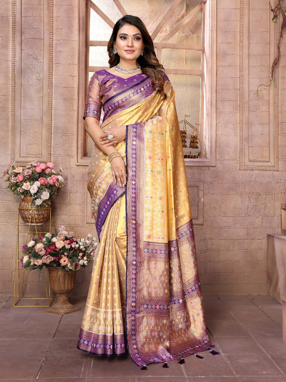Adorable Banarasi Tissue Silk Gold Color Saree