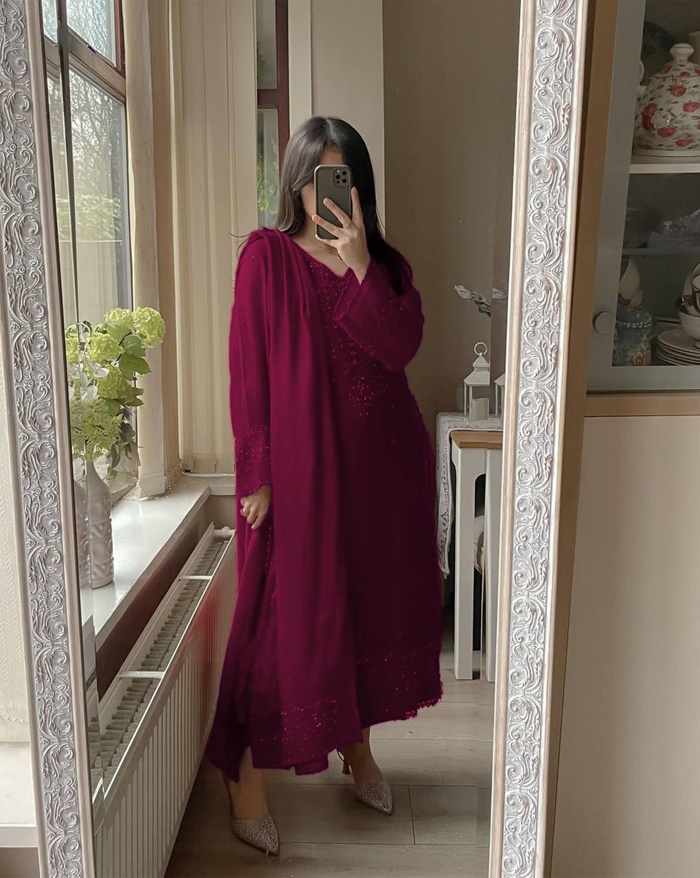 Festive Glow Georgette Three-Piece Suit