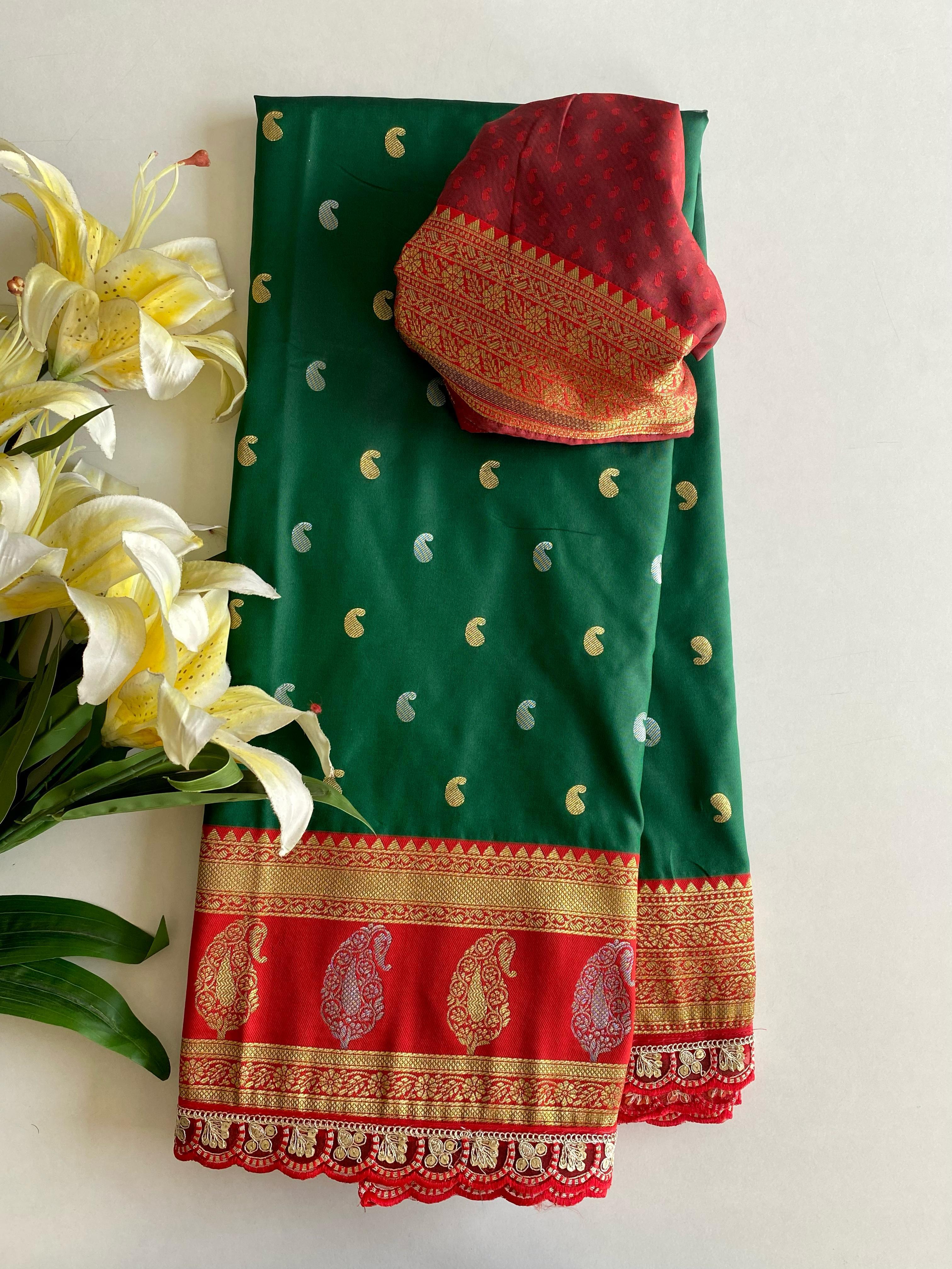 Occasion Wear Keri Design Green Color Silk Saree
