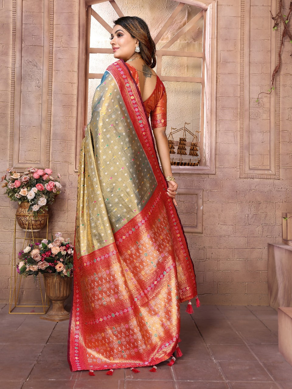 Adorable Banarasi Tissue Silk Teal Blue Color Saree