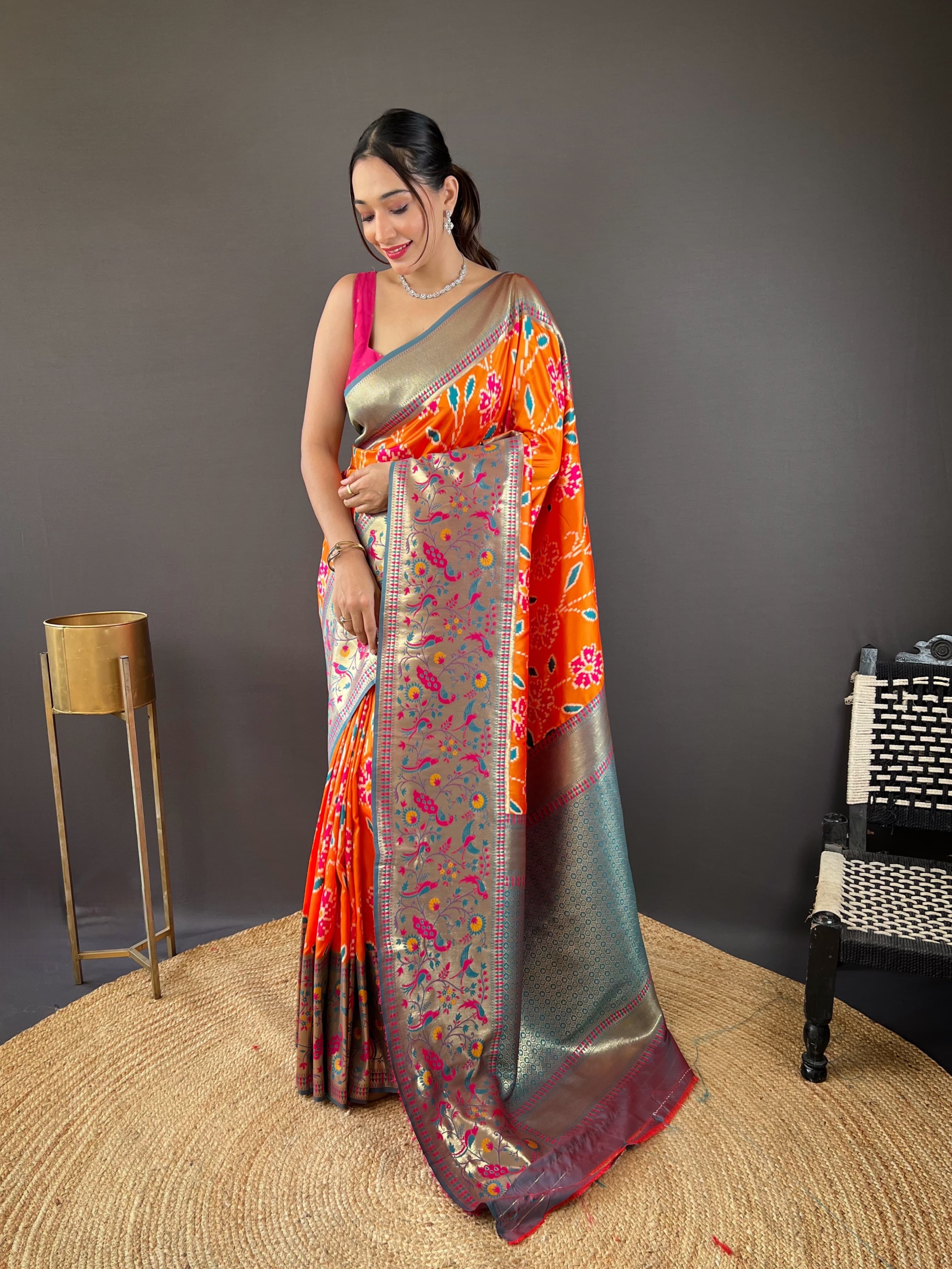 Adorable Silk Patola Weaving Orange Color Saree