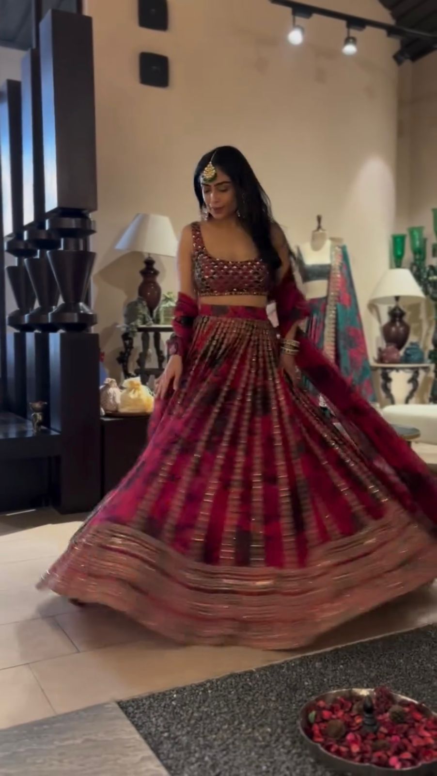 Red Color Flower Printed Organza Bridal Lehenga