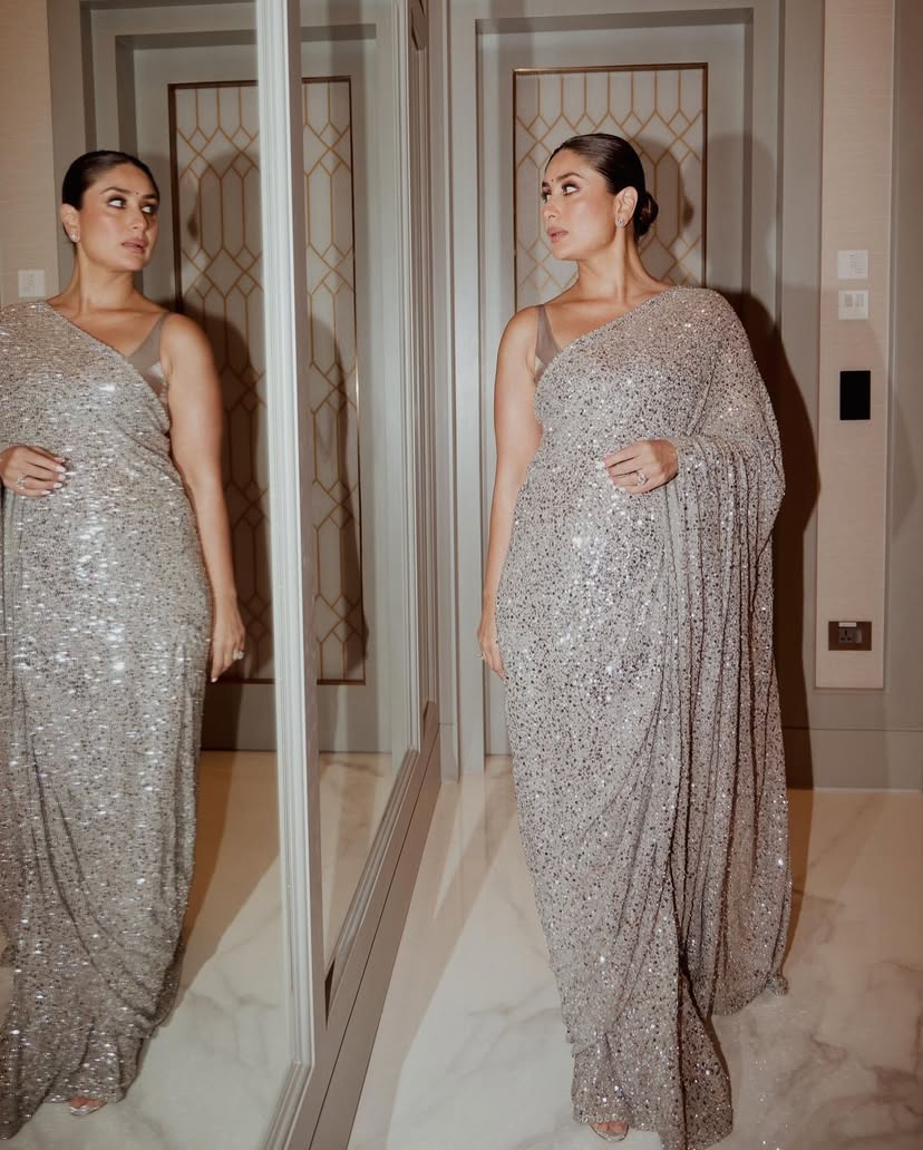 Kareena Kapoor Bollywood Georgette Grey Color Saree