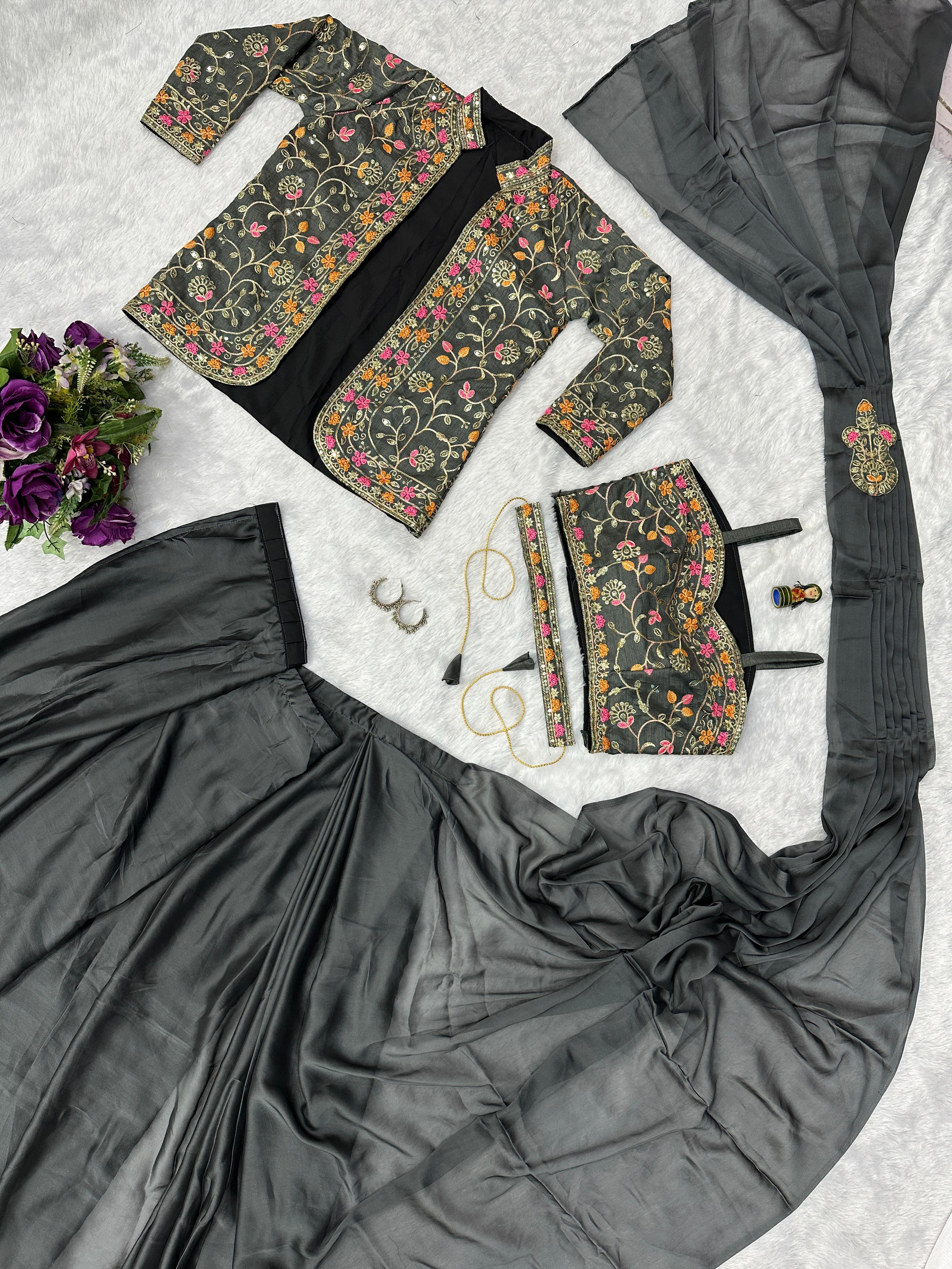 Wedding Wear Rangoli Silk Black Color Saree With Koti