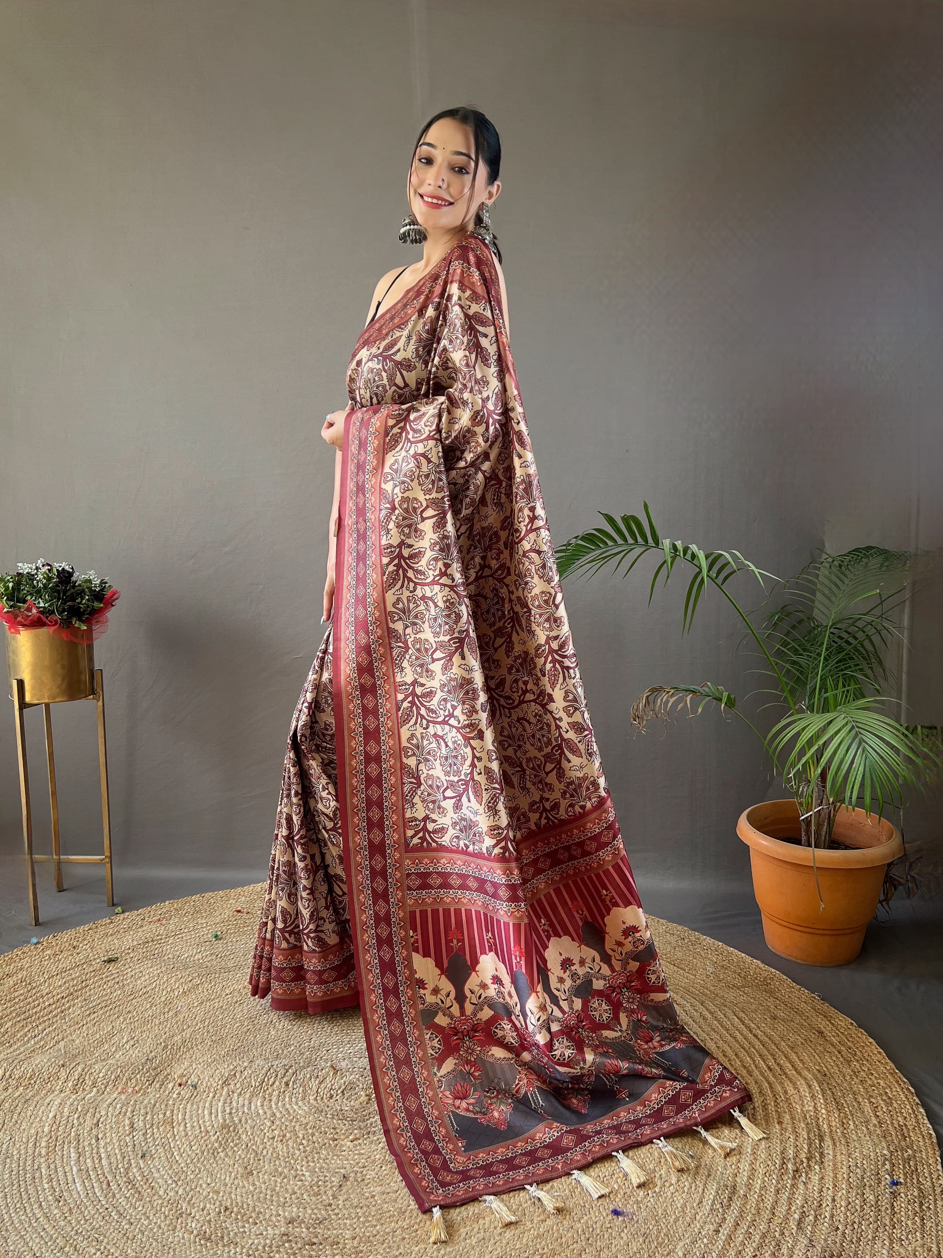 Opulent Beige Color Digital Print Saree
