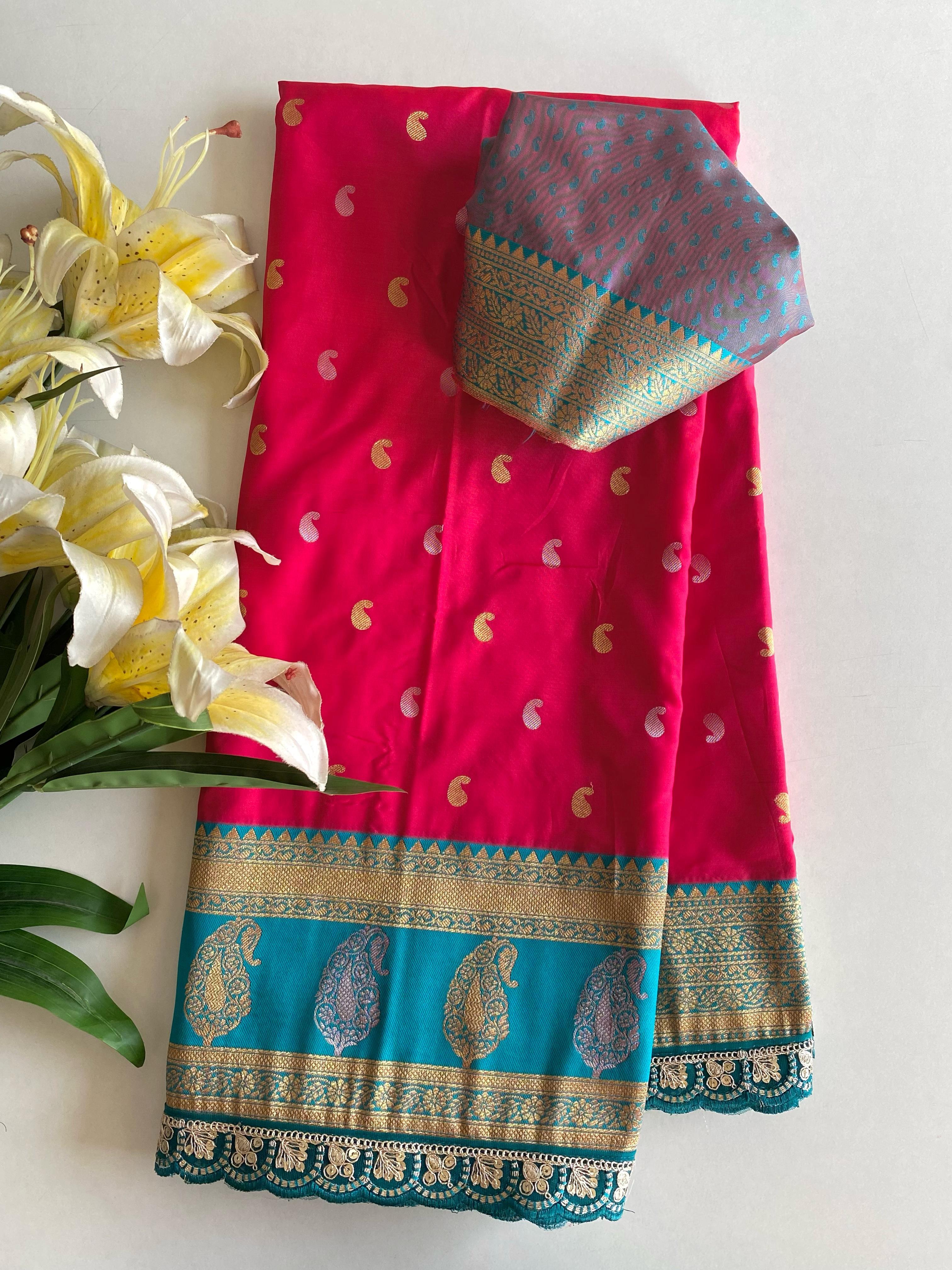 Occasion Wear Keri Design Pink Color Silk Saree