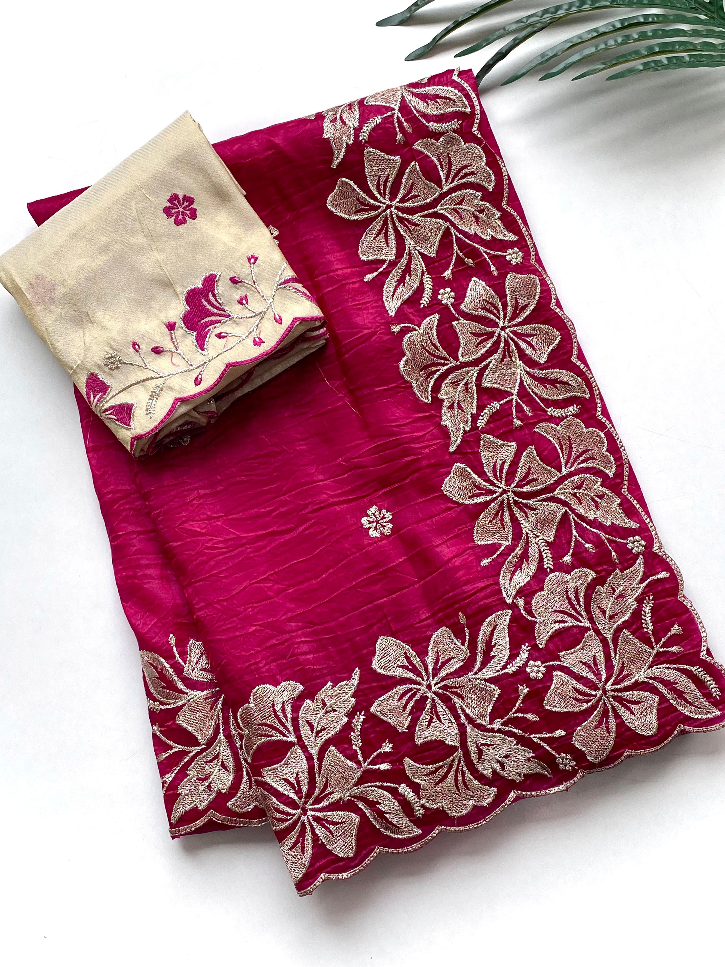 Traditional Wear Flower Border Pink Color Saree