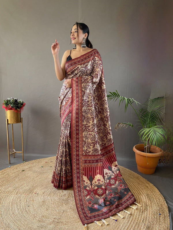 Opulent Beige Color Digital Print Saree