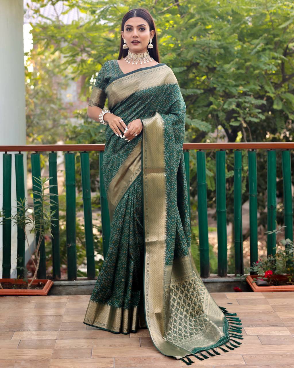 Green Color Bandini Patola Design Saree