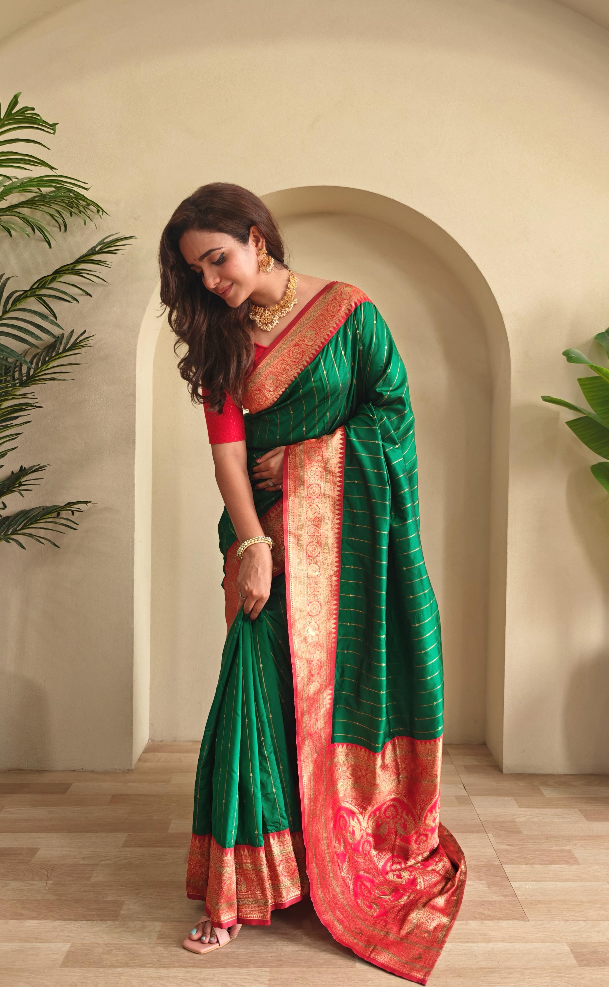 Casual Wear Green Color Paithani Silk Saree