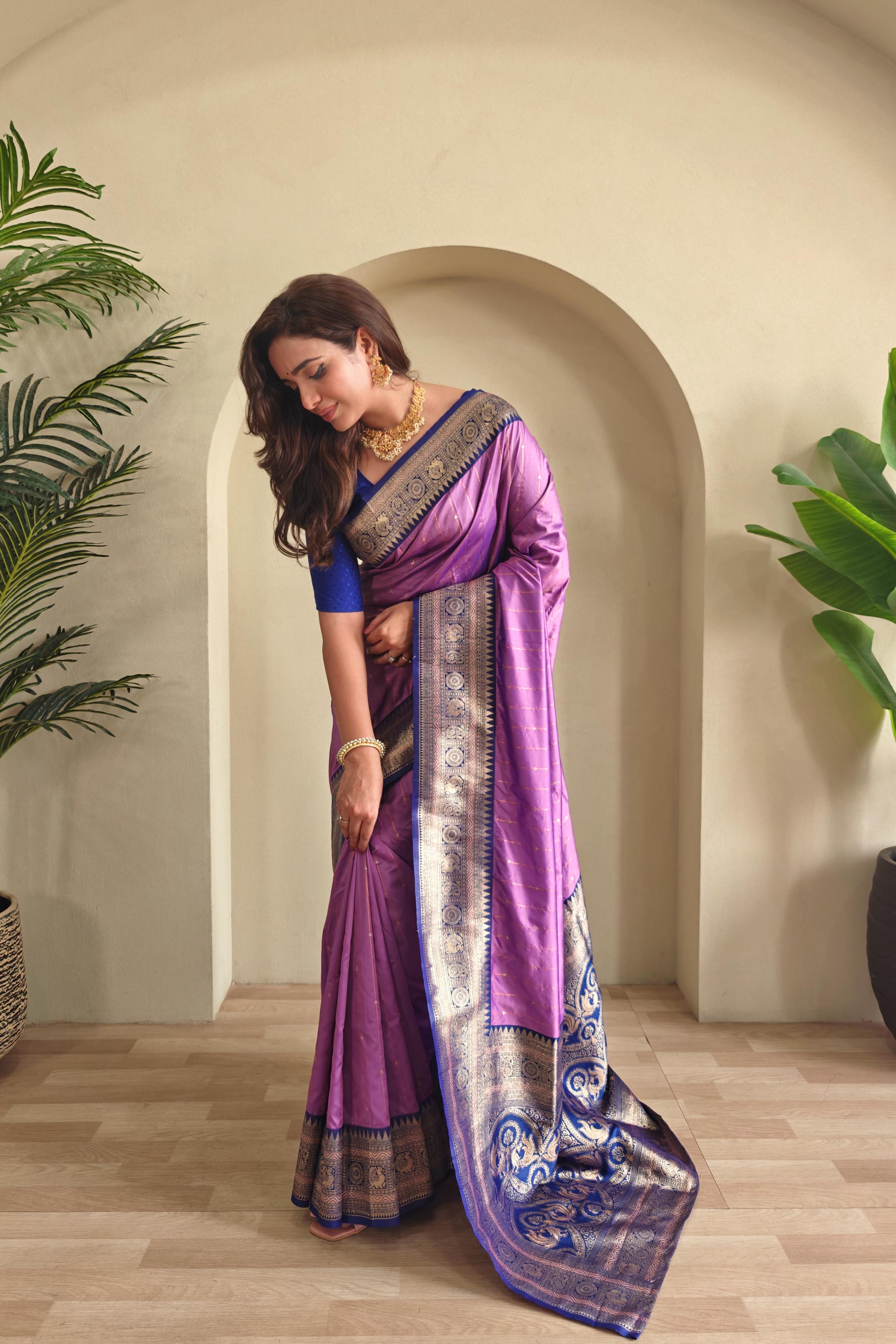 Casual Wear Lavender Color Paithani Silk Saree