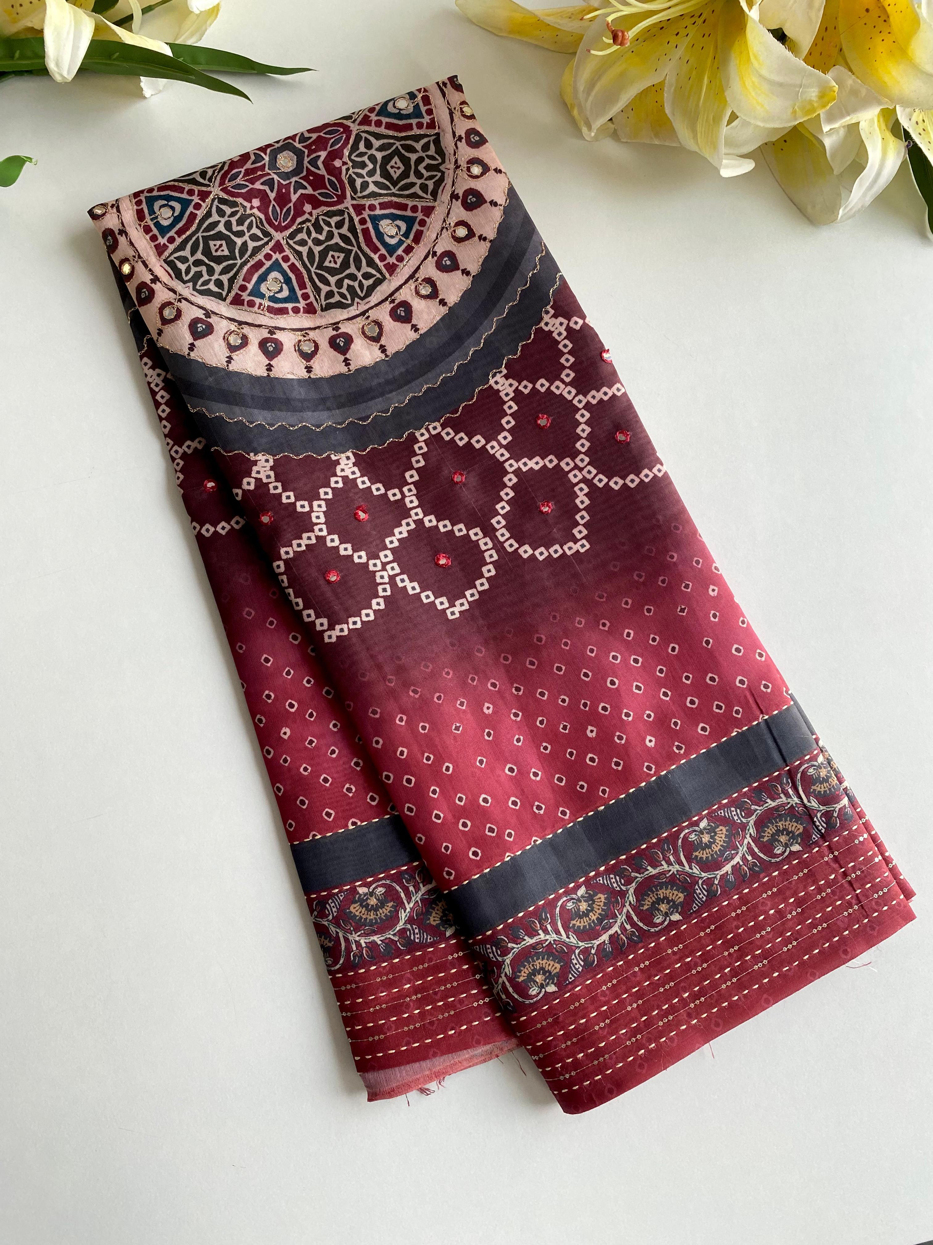 Delightful Bandhani Print With Work Maroon Color Saree
