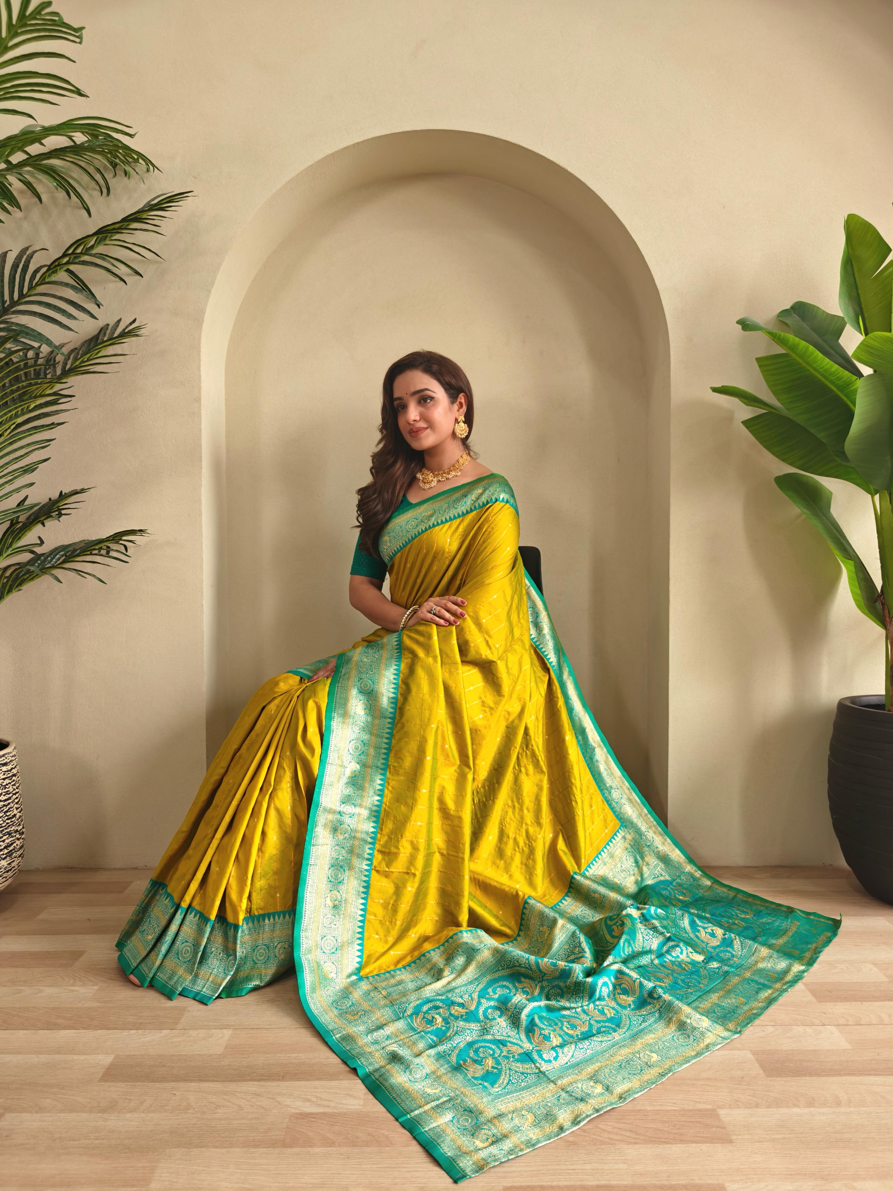 Casual Wear Mustard Color Paithani Silk Saree