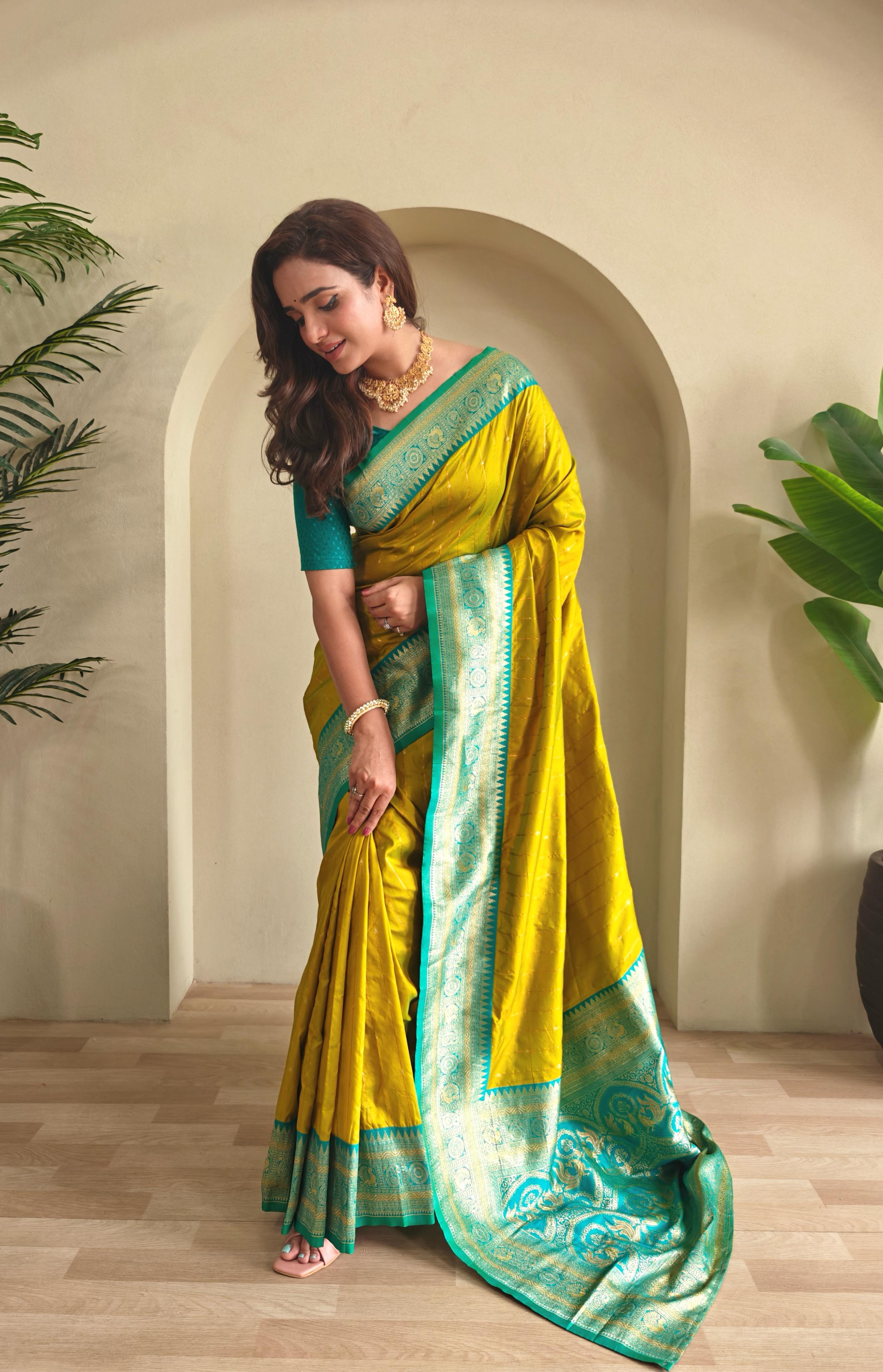 Casual Wear Mustard Color Paithani Silk Saree