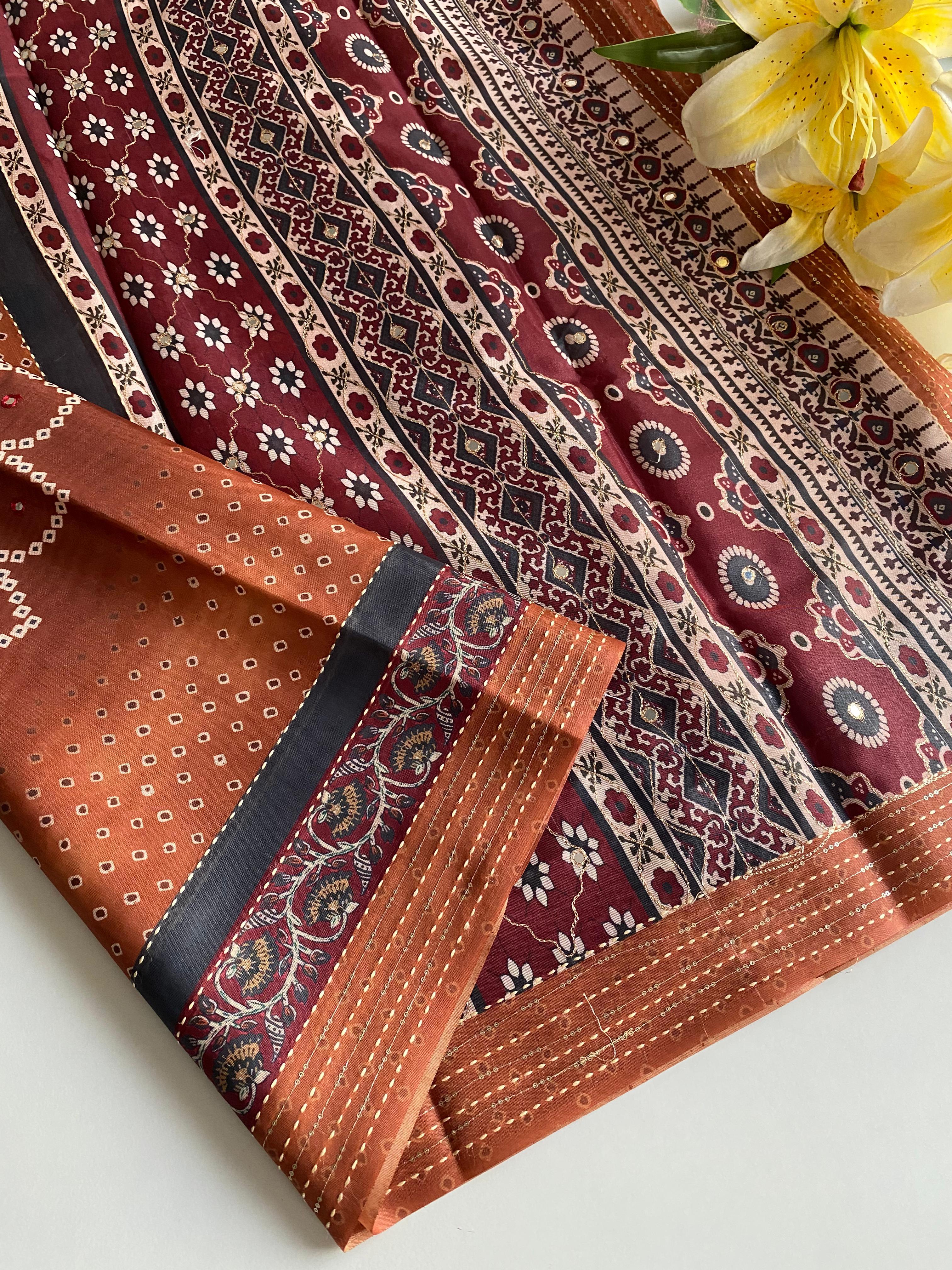 Delightful Bandhani Print With Work Orange Color Saree