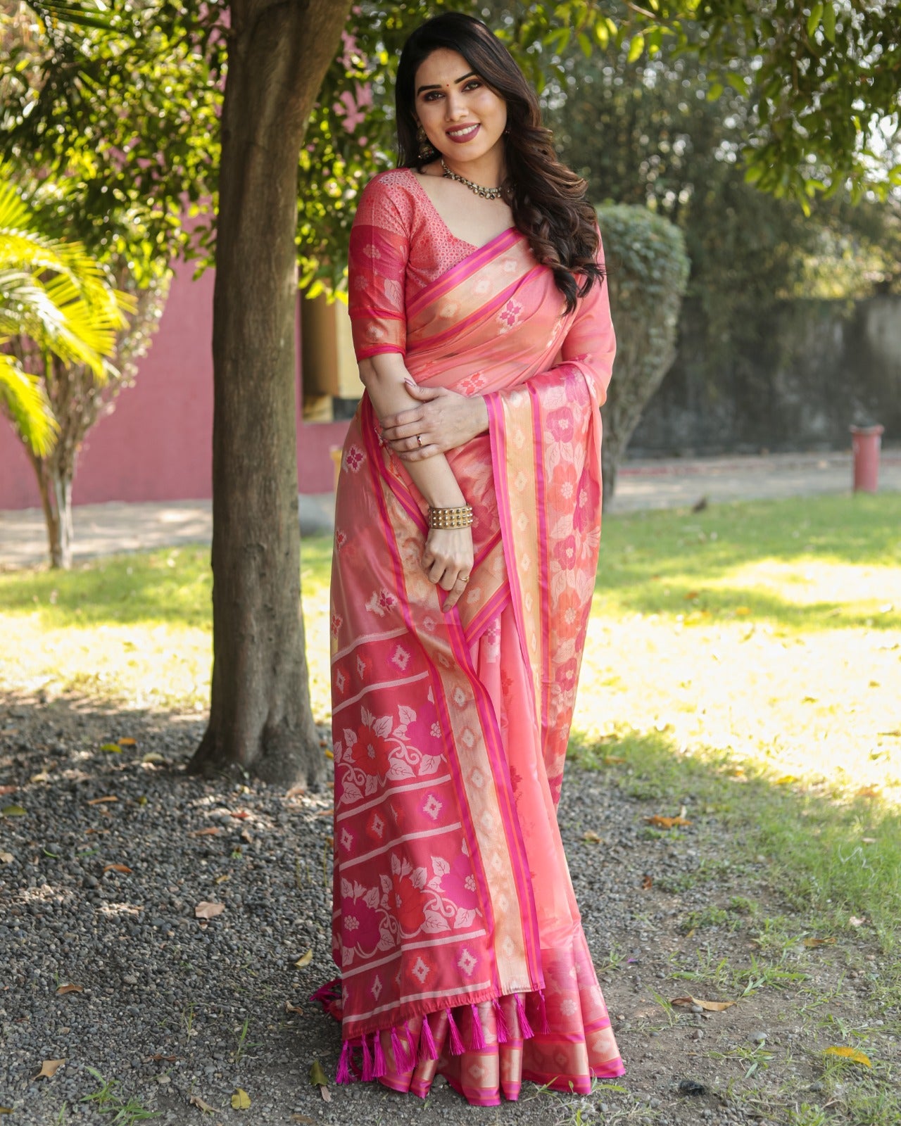 Festive Wear Peach Color Designer Organza Saree