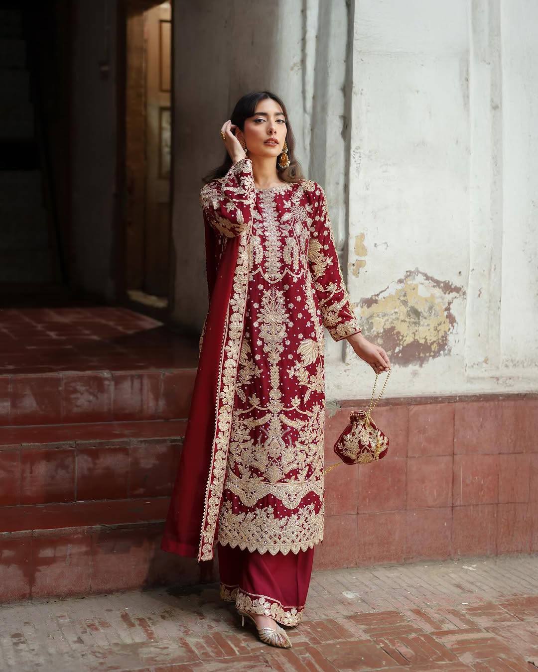 Elegant Embroidered Sequence Designer Three-Piece Suit Set