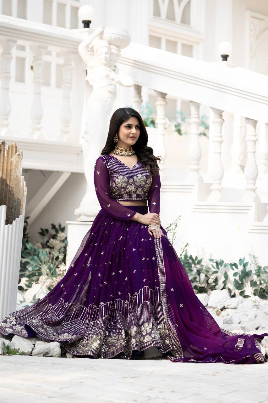 Function Wear Purple Color Georgette Lehenga Choli