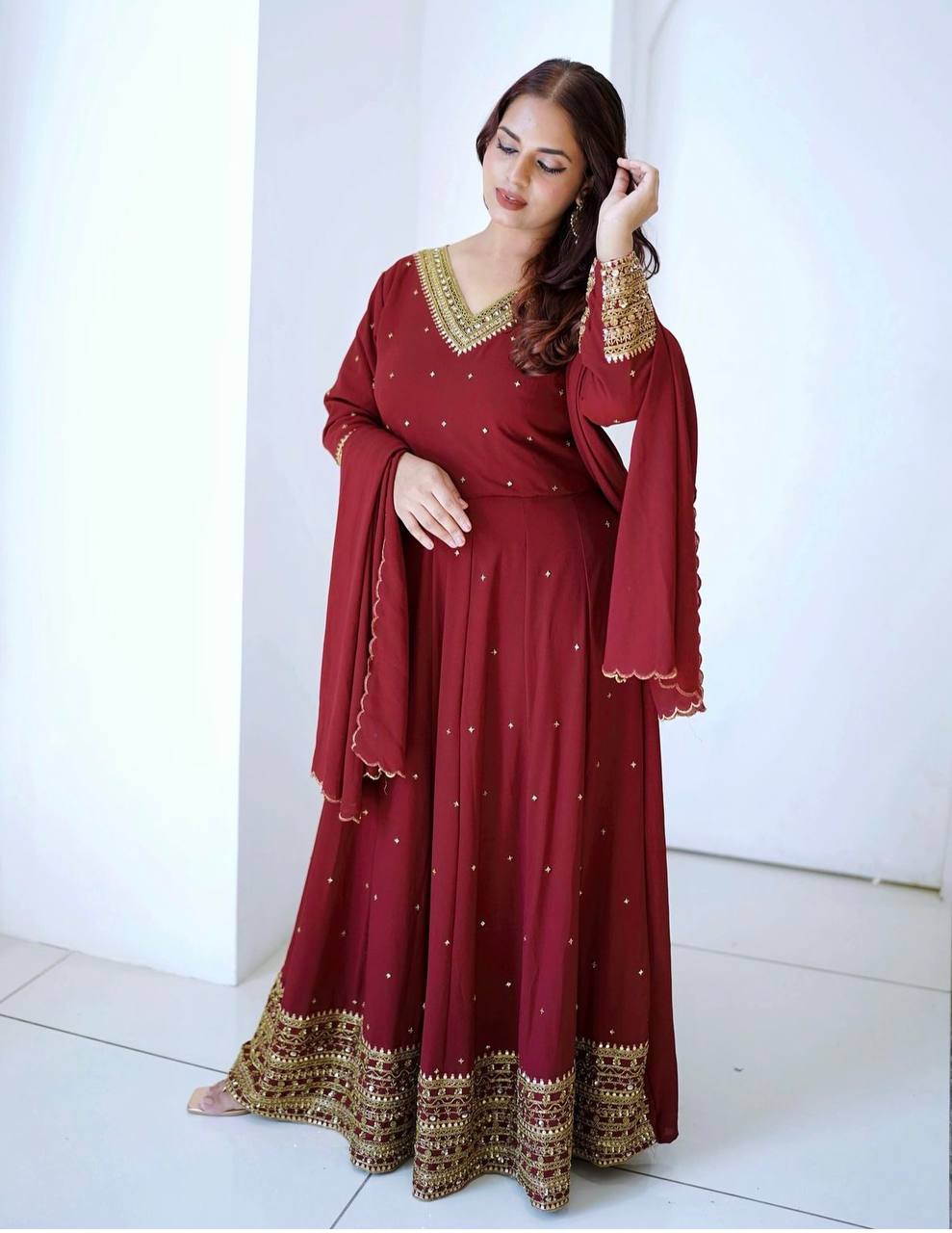 Outstanding Sequence Work Red Color Gown With Dupatta