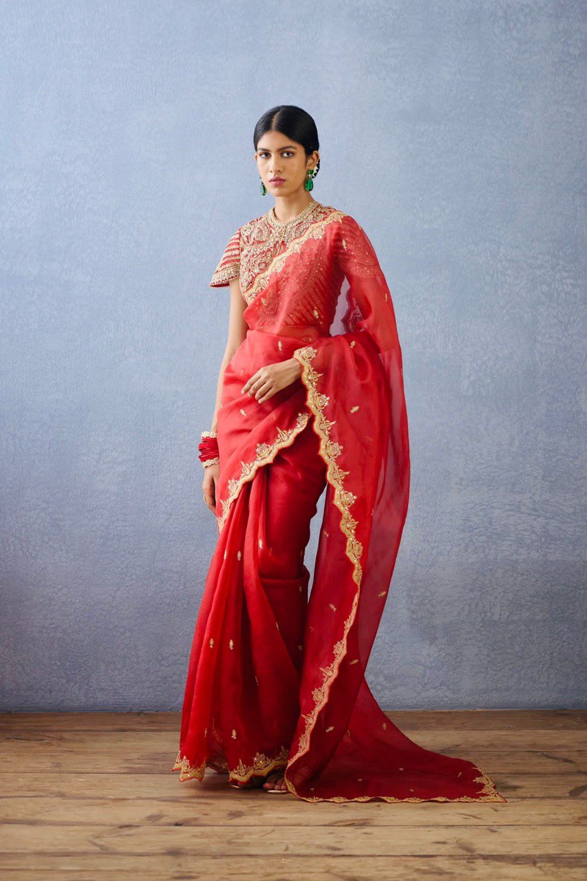 Decent Organza Silk Sequnce Work Red Color Saree
