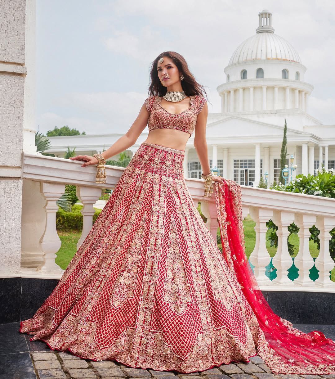 Exotic Malai Satin Jari Work Bridal Red Color Lehenga Choli