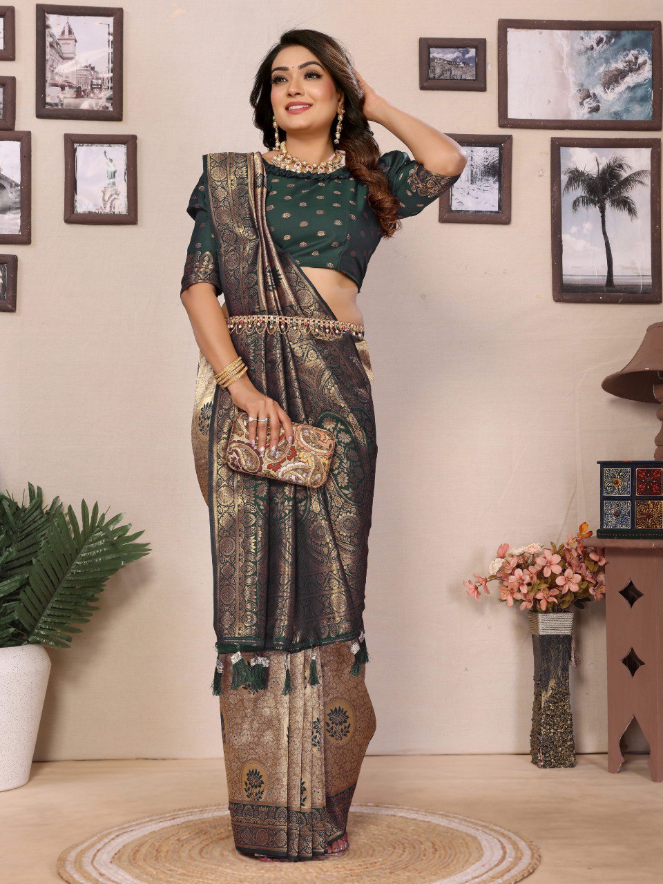 Admiring Tissue Silk Green Color Saree
