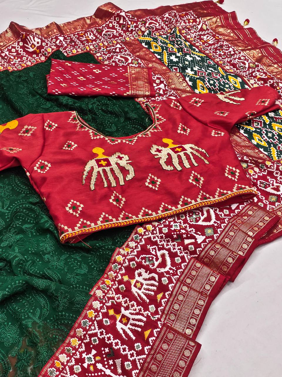 Wedding Wear Special Foil Printed Green Color Saree