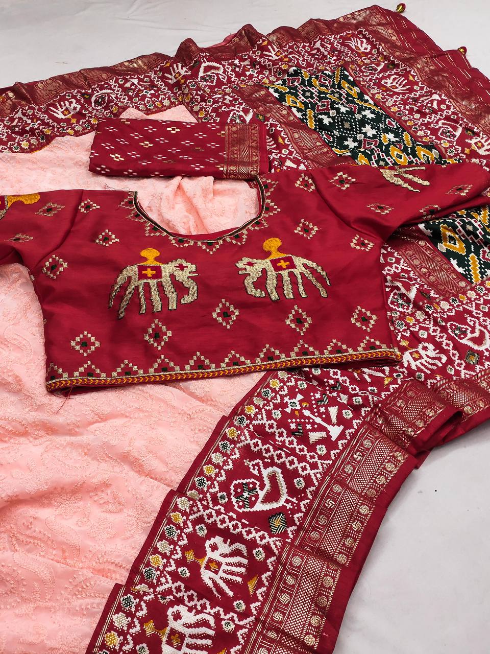 Wedding Wear Special Foil Printed Peach Color Saree