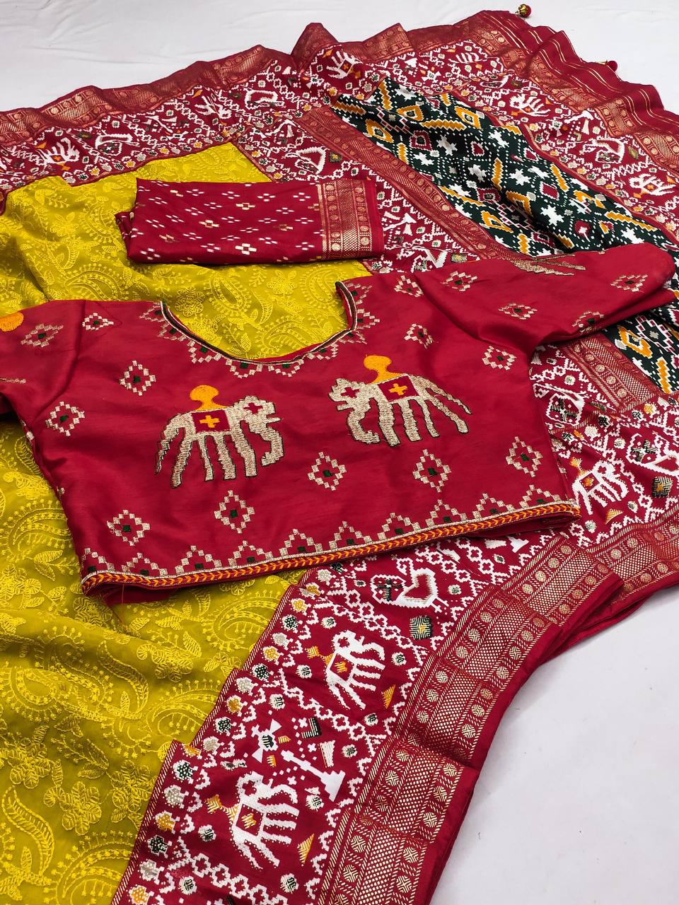 Wedding Wear Special Foil Printed Mustard Color Saree