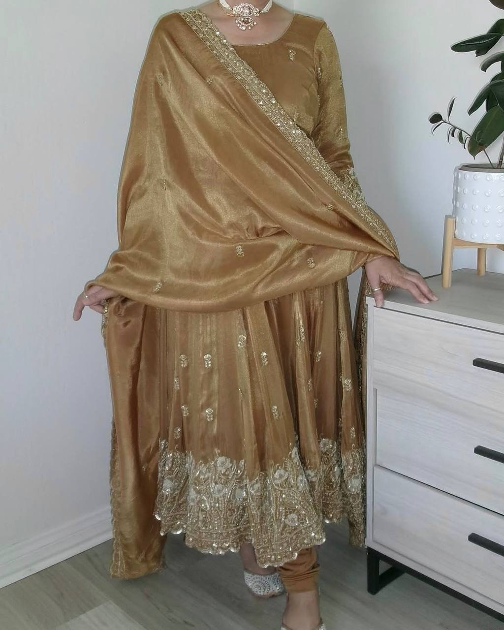 Fabulous Jimmy Choo Beige Color Anarkali Gown
