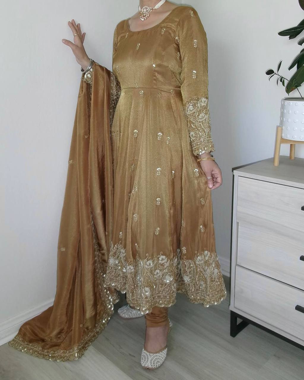 Fabulous Jimmy Choo Beige Color Anarkali Gown