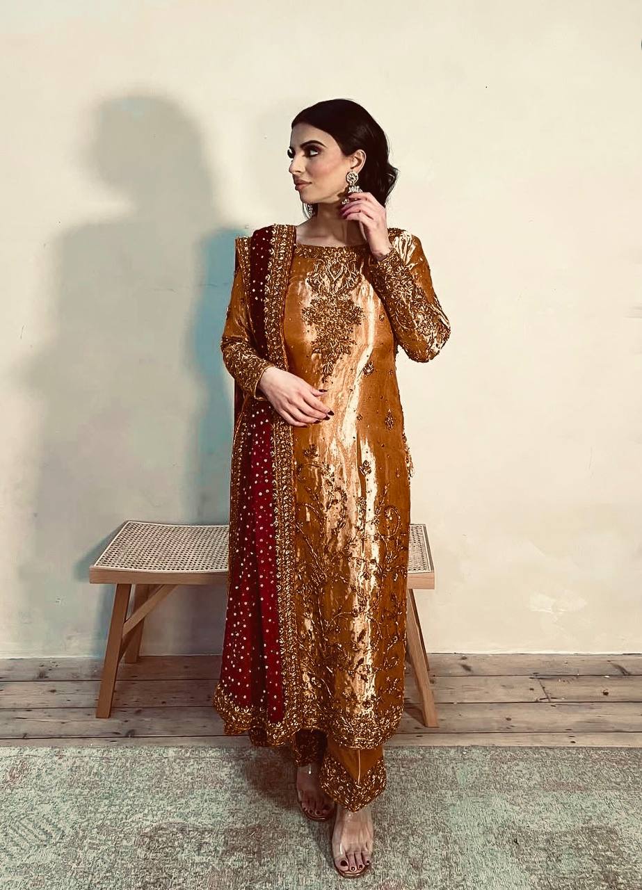 Adorable Embroidery Sequence Work Beige Color Salwar Suit