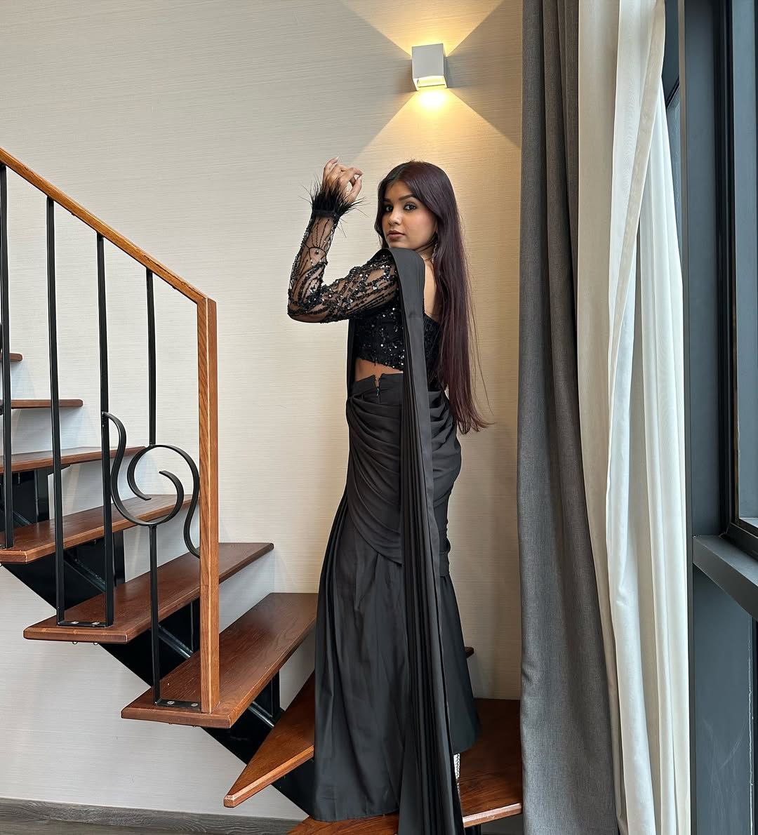 Wedding & Party Wear Black Color Lehenga Saree