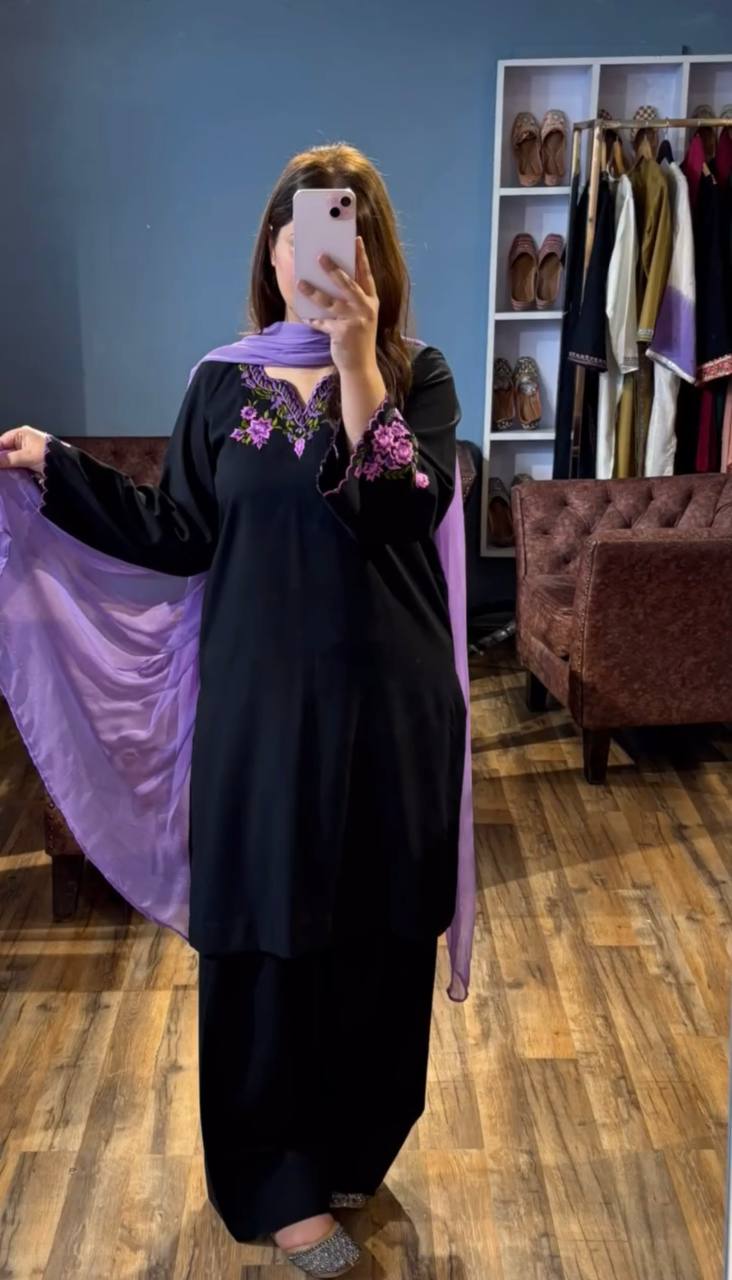 Adorable Riyon Silk Black Color Palazzo Suit