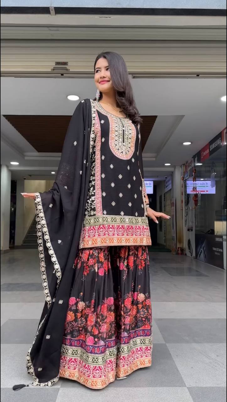 Stunning Embroidery Work Black Color Palazzo Suit