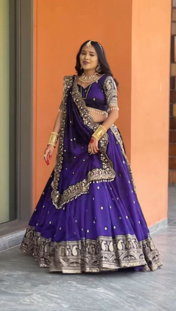 Festive Wear Heavy Work Purple Color Lehenga Choli